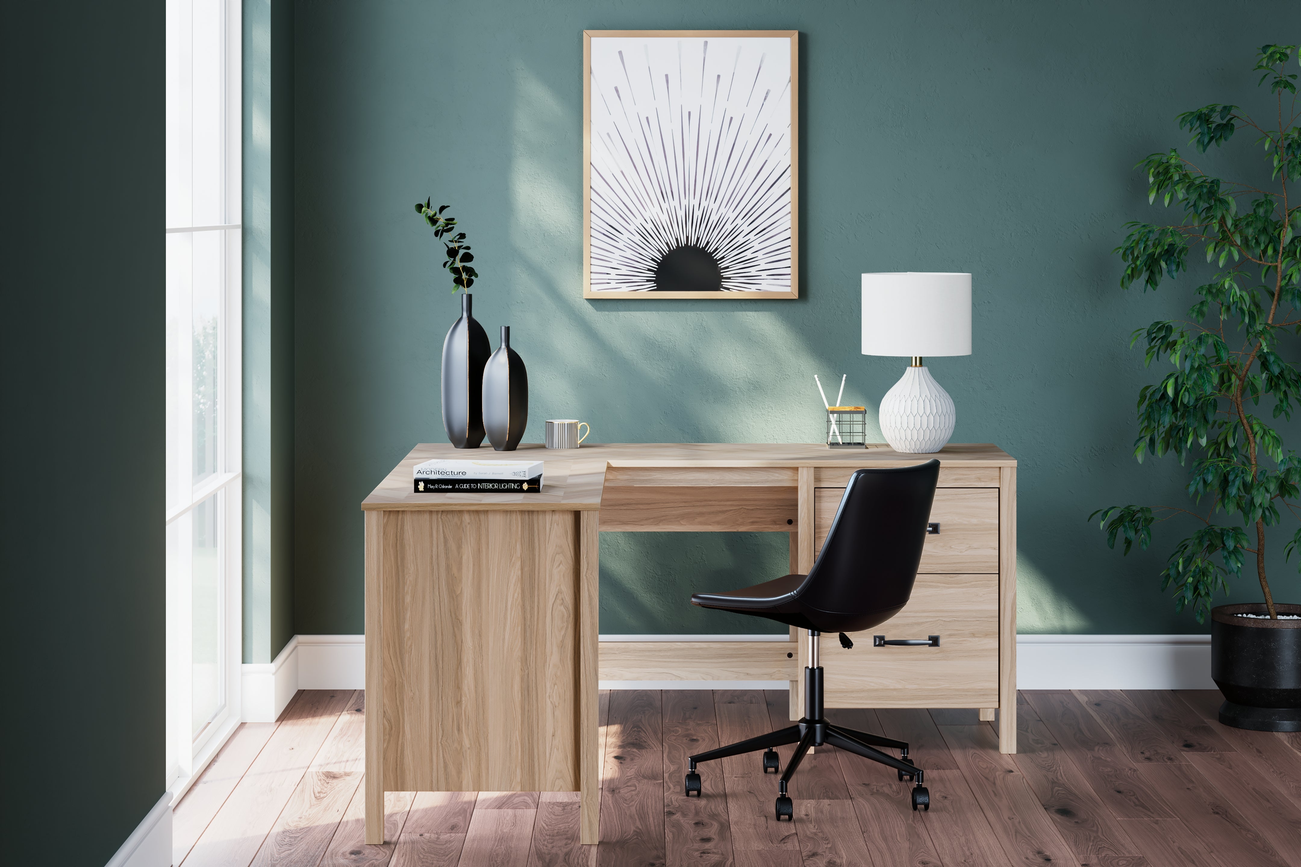 Floridian Furniture - Ashley Furniture - Battelle Office Desk - 60" Home Office Desk with Return / Tan - H3929H1
