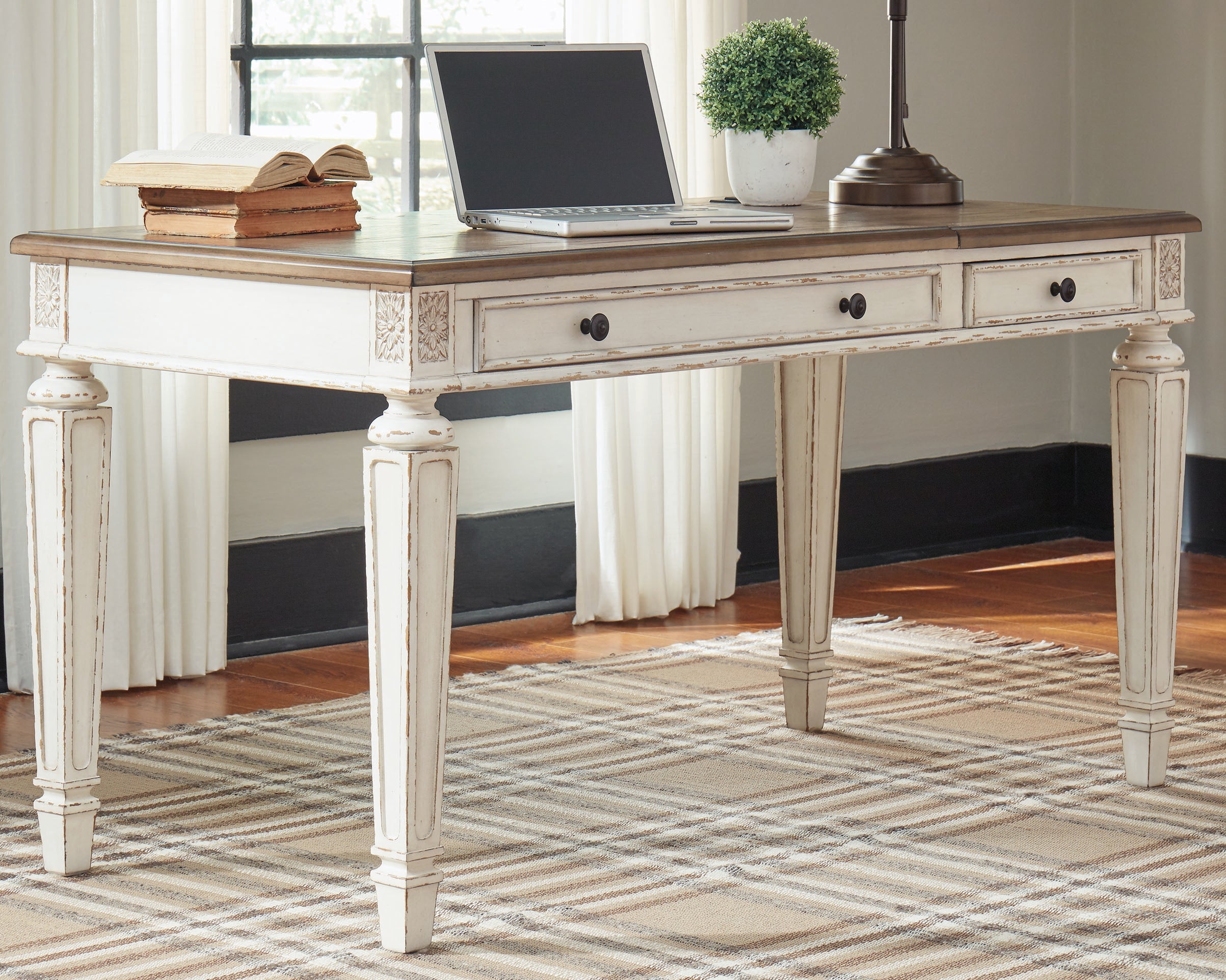Floridian Furniture - Ashley Furniture - Realyn Office Desk - Home Office Lift Top Desk / White/Brown - H743-134