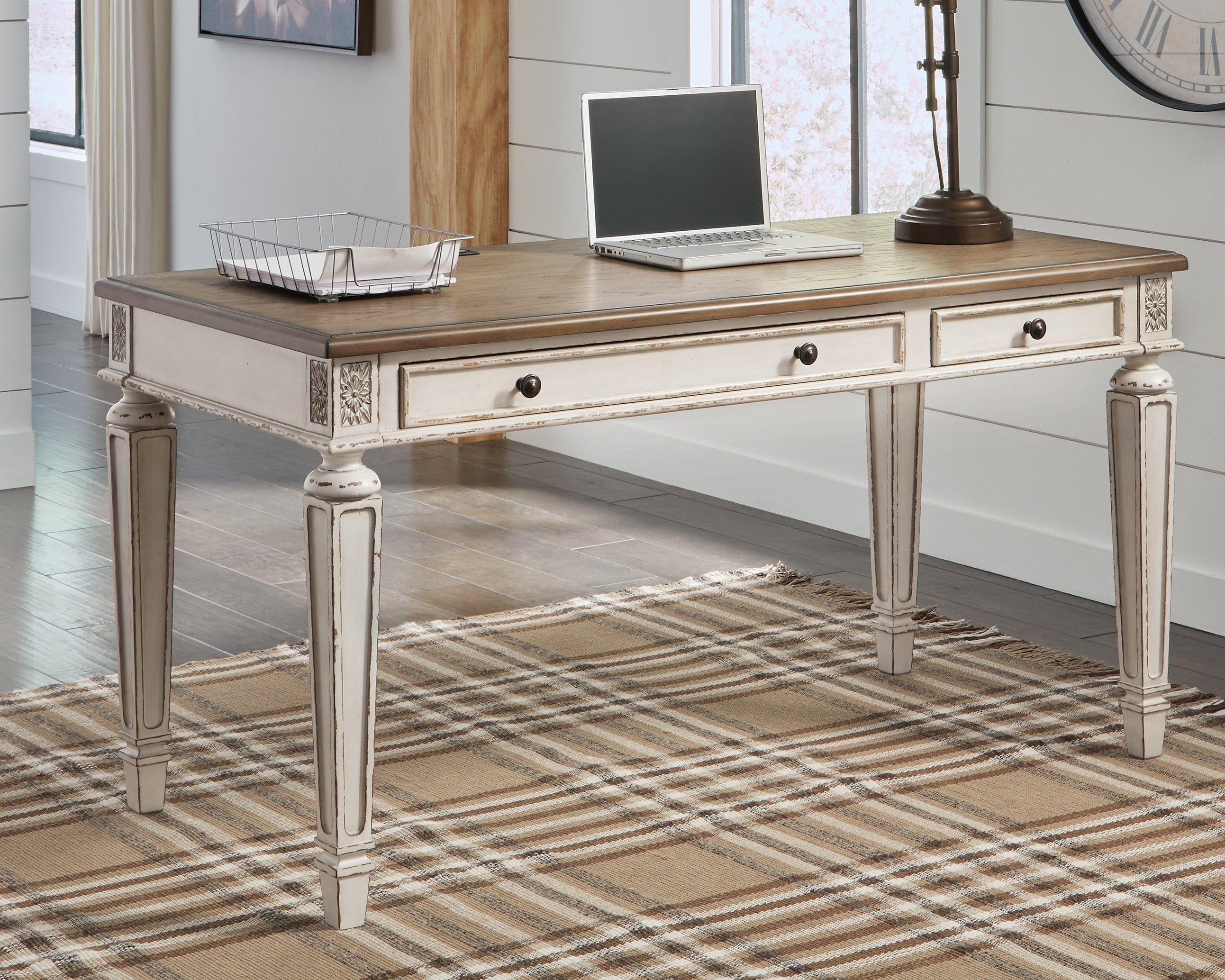 Floridian Furniture - Ashley Furniture - Realyn Office Desk - Home Office Desk / White/Brown - H743-34