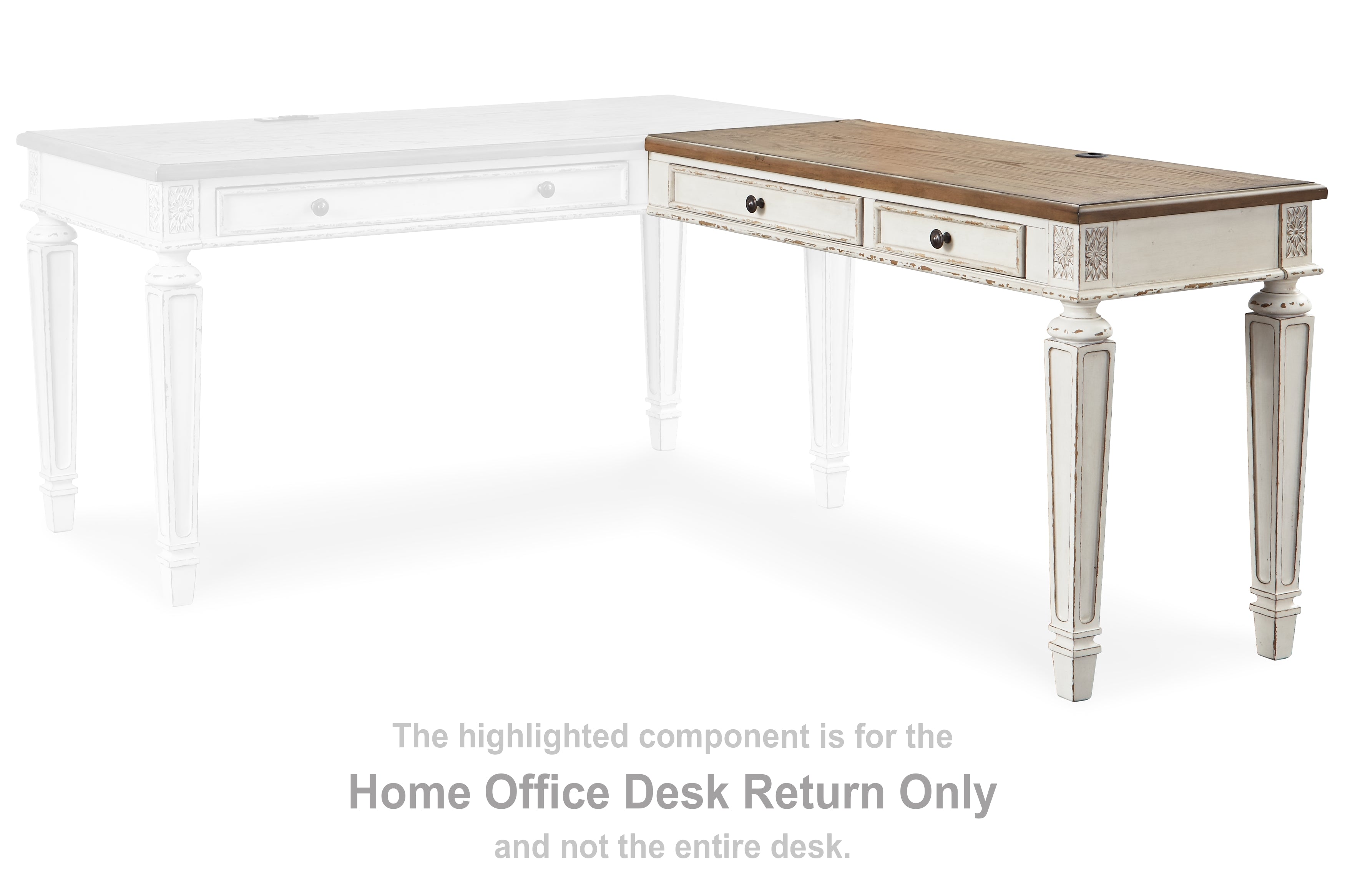 Floridian Furniture - Ashley Furniture - Realyn Office Desk - Home Office Desk Return / White/Brown - H743-34R