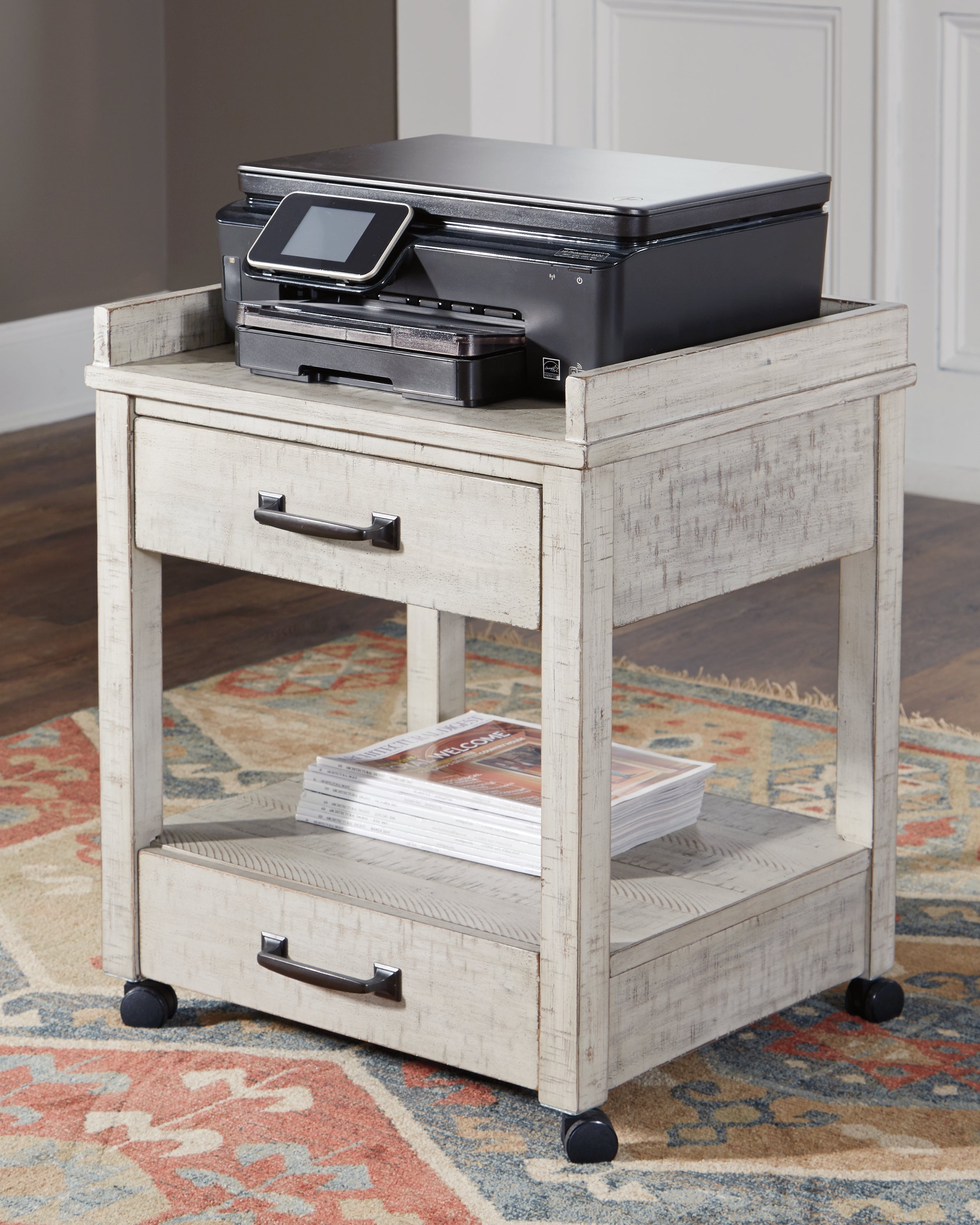 Floridian Furniture - Ashley Furniture - Carynhurst Printer Stand - Printer Stand / Whitewash - H755-11