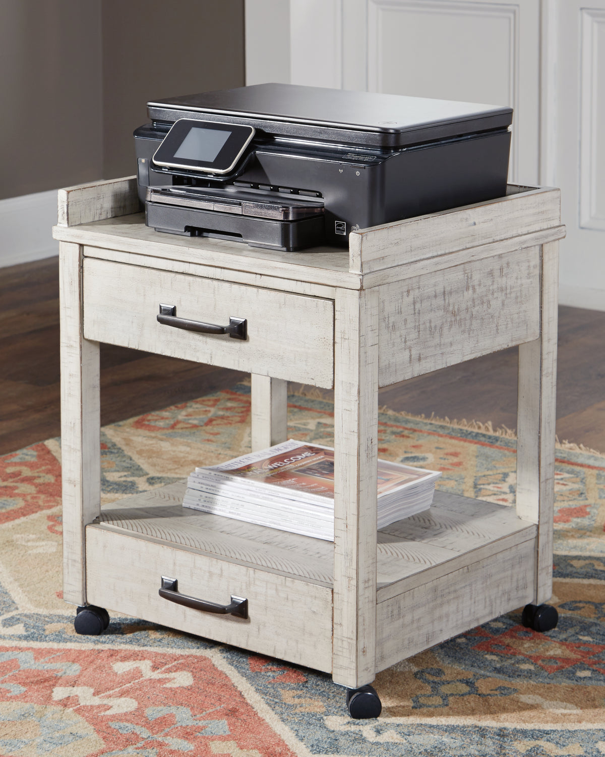 Floridian Furniture - Ashley Furniture - Carynhurst Printer Stand - Printer Stand / Whitewash - H755-11