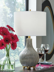 Floridian Furniture - Ashley Furniture - Judlen Lighting - Ceramic Table Lamp (1/CN) / Gray/Gold Finish - L100844