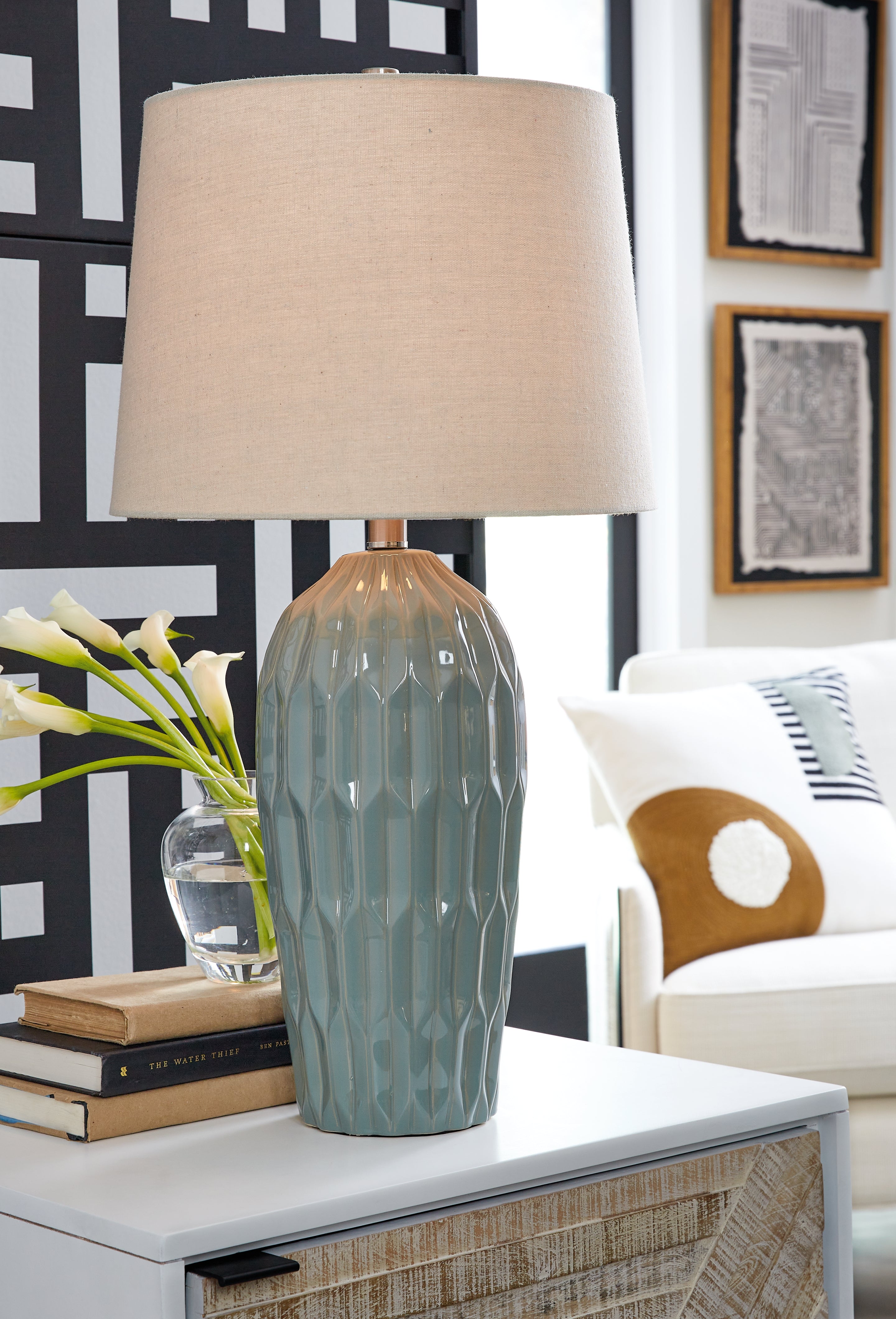 Floridian Furniture - Ashley Furniture - Hadbury Lighting - Ceramic Table Lamp (Set of 2) / Pale Blue/Teal - L178034