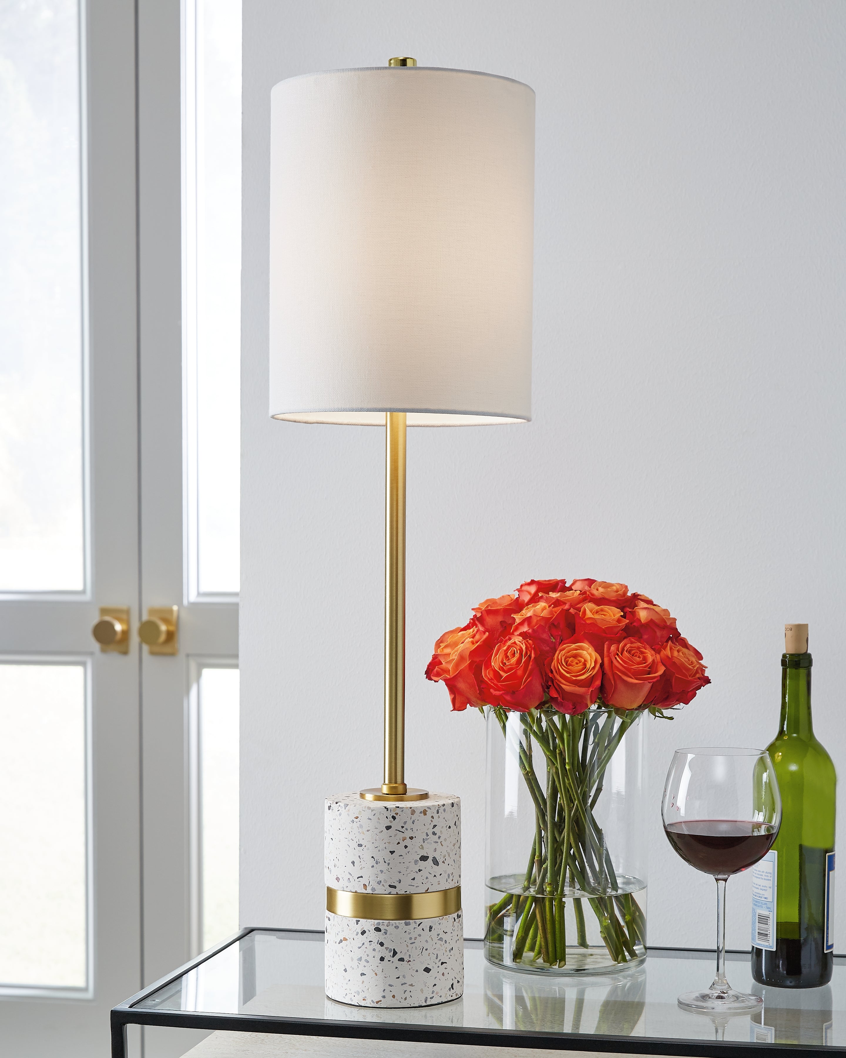 Floridian Furniture - Ashley Furniture - Maywick Lighting - Metal Table Lamp (1/CN) / White/Brass Finish - L235674