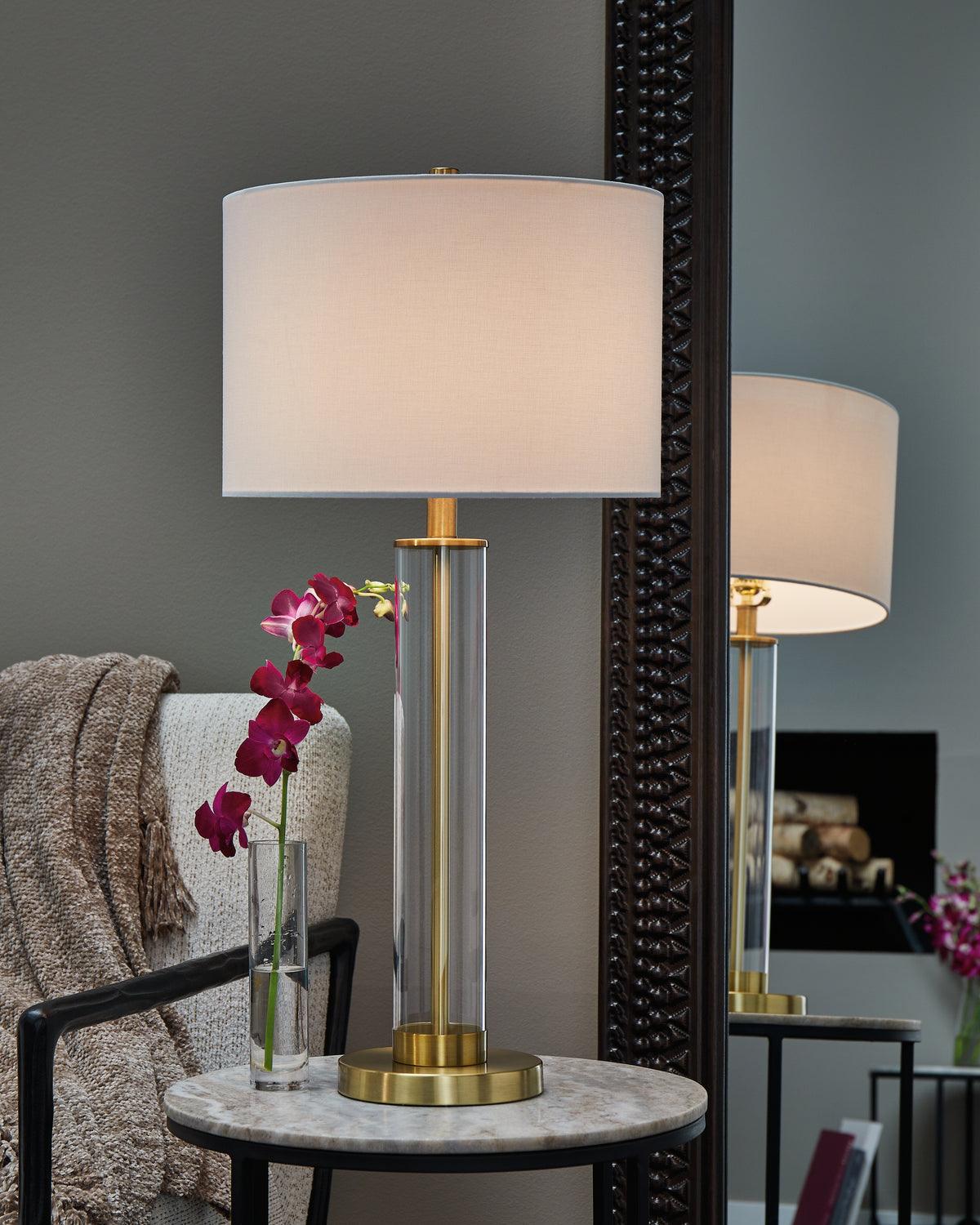 Floridian Furniture - Ashley Furniture - Orenman Lighting - Glass Table Lamp (Set of 2) / Clear/Brass Finish - L431584