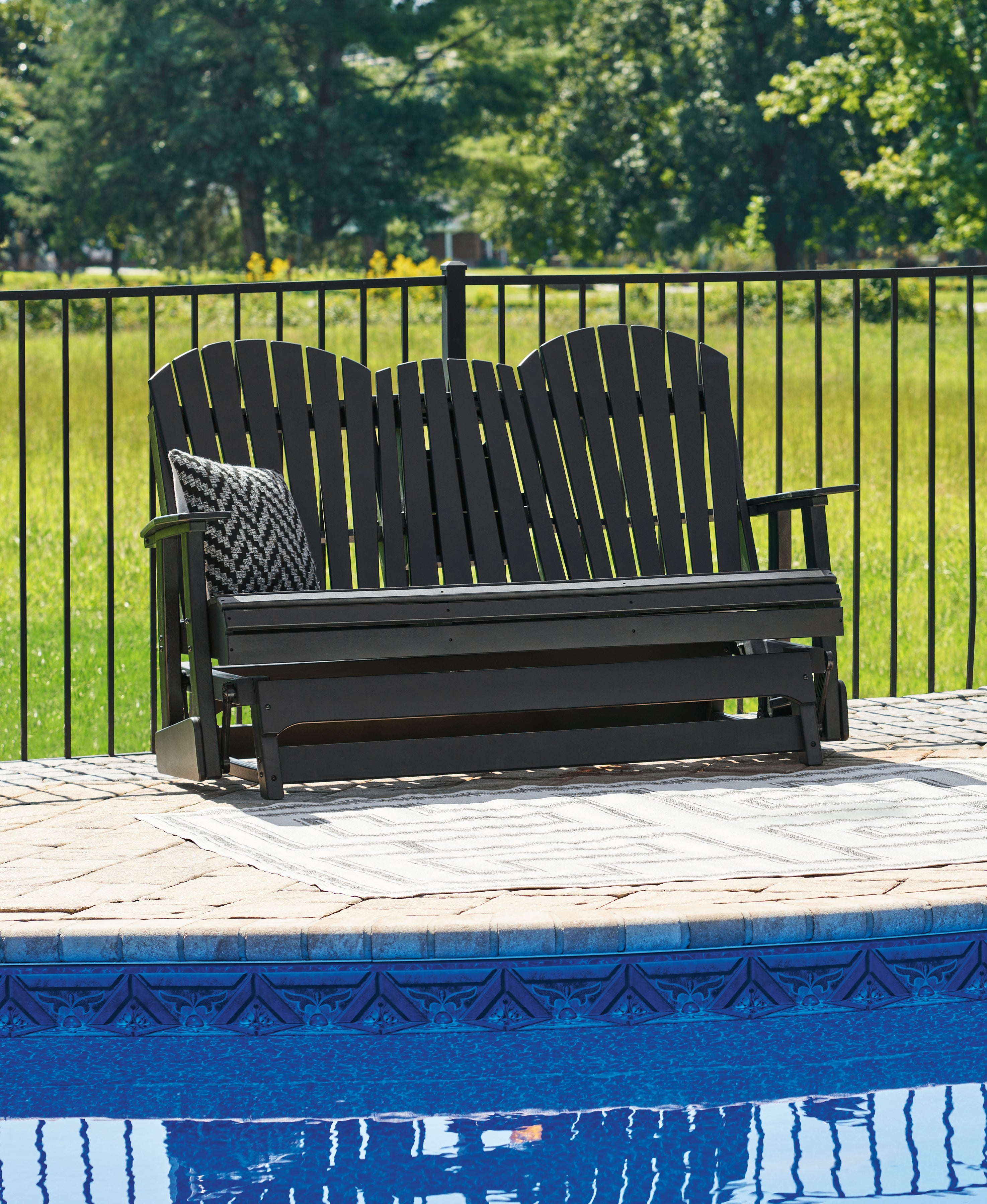 Floridian Furniture - Ashley Furniture - Hyland wave Outdoor - Glider Loveseat / Black - P108-835
