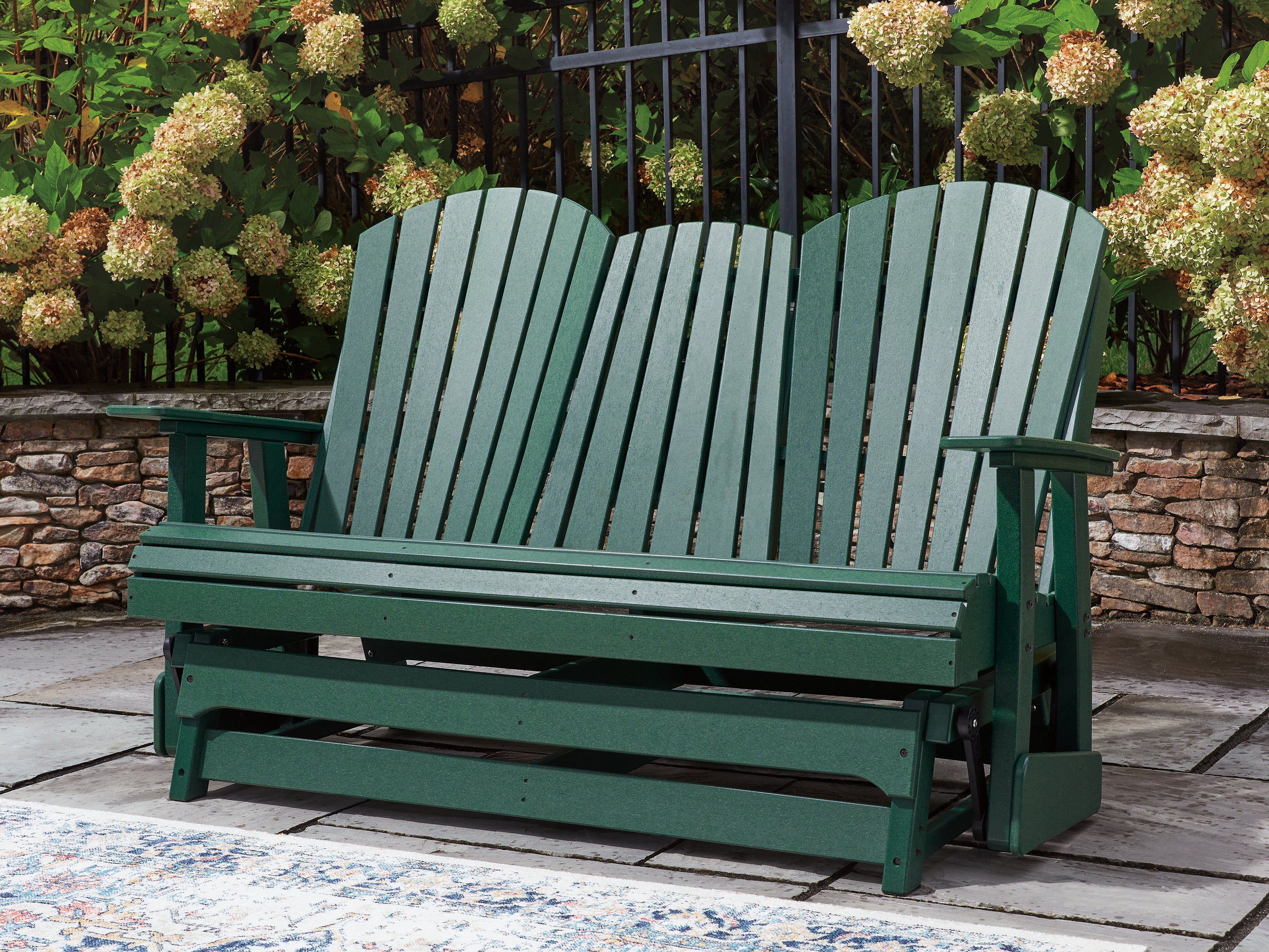 Floridian Furniture - Ashley Furniture - Shell Beach Outdoor - Loveseat Glider / Green - PCP115-835