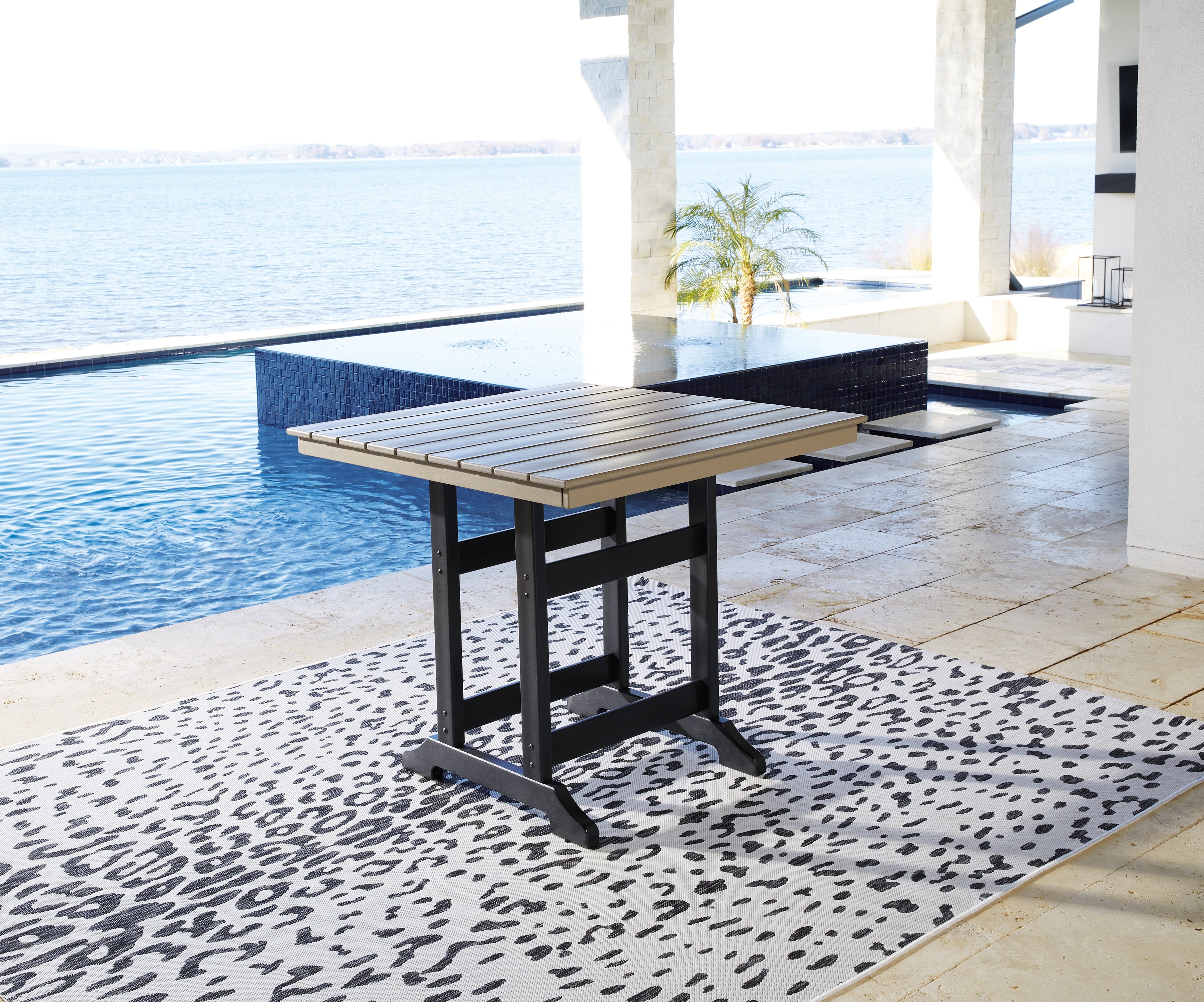 Floridian Furniture - Ashley Furniture - Fairen Trail Outdoor - Square Counter TBL w/UMB OPT / Black/Driftwood - P211-632