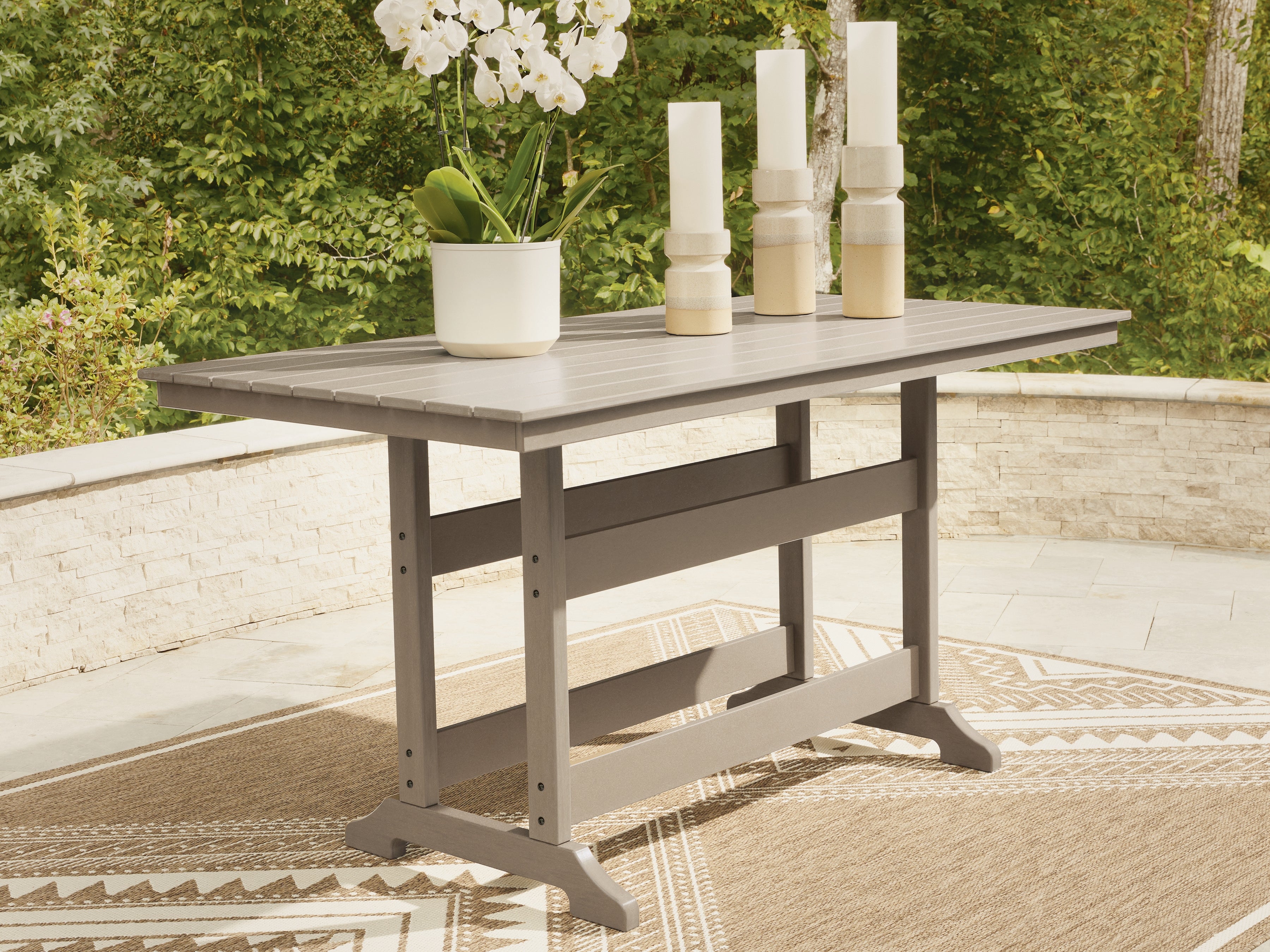 Floridian Furniture - Ashley Furniture - Seacliff Beach Outdoor - RECT COUNTER TABLE W/UMB OPT / Medium Brown - PCP228-642