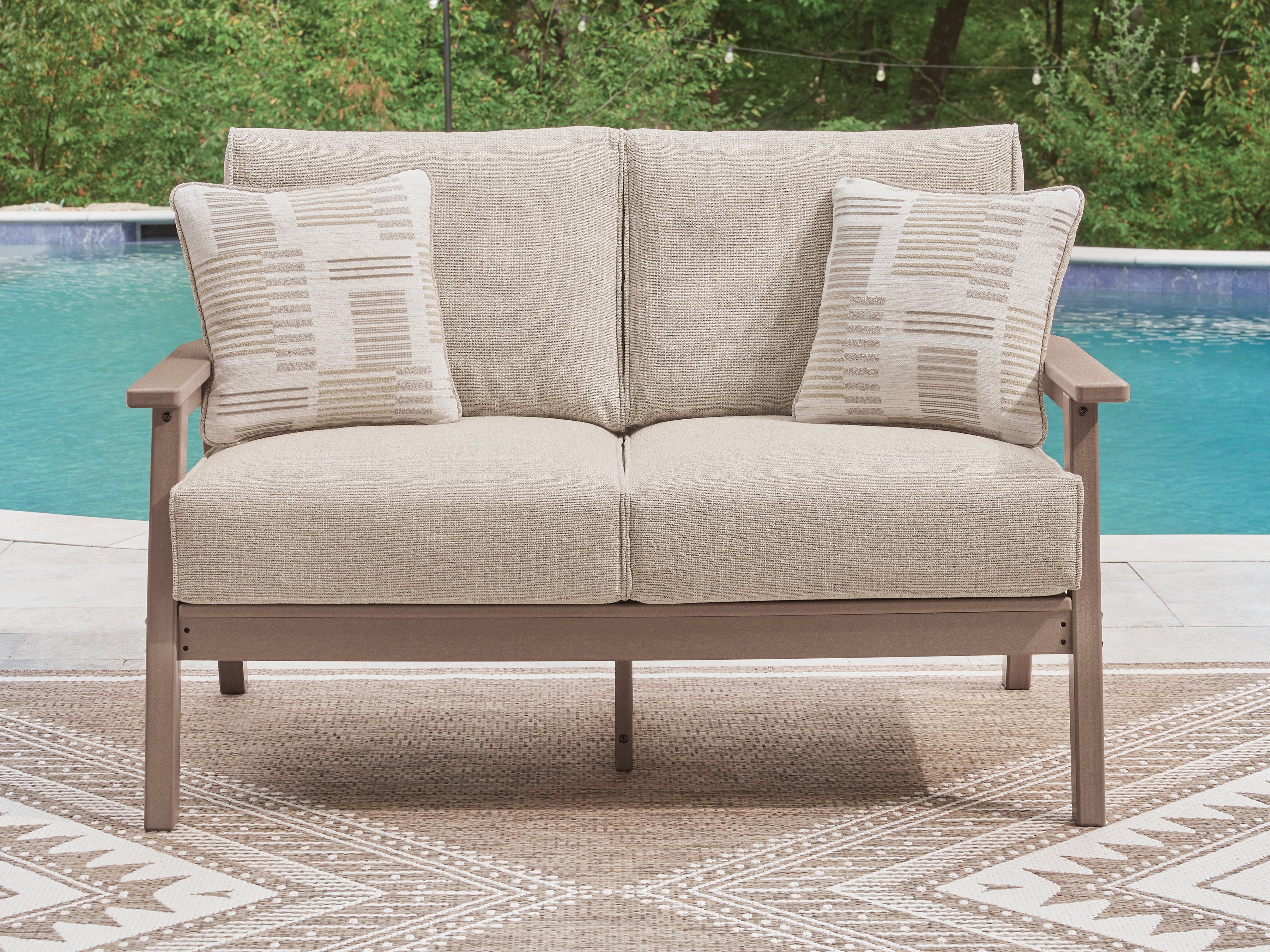 Floridian Furniture - Ashley Furniture - Grover Beach Outdoor - Loveseat w/Cushion / Driftwood - PCP422-835