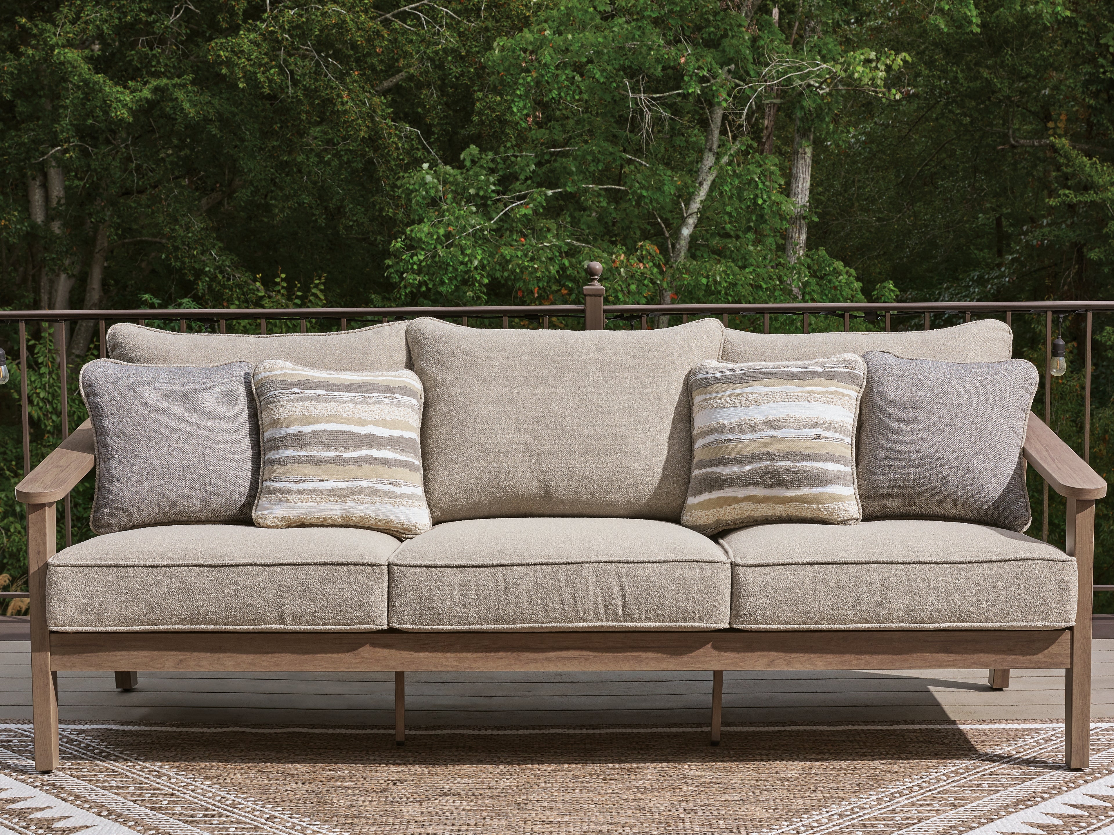 Floridian Furniture - Ashley Furniture - Harmony Headlands Outdoor - Sofa with Cushion / Natural/Gray - PCP428-838
