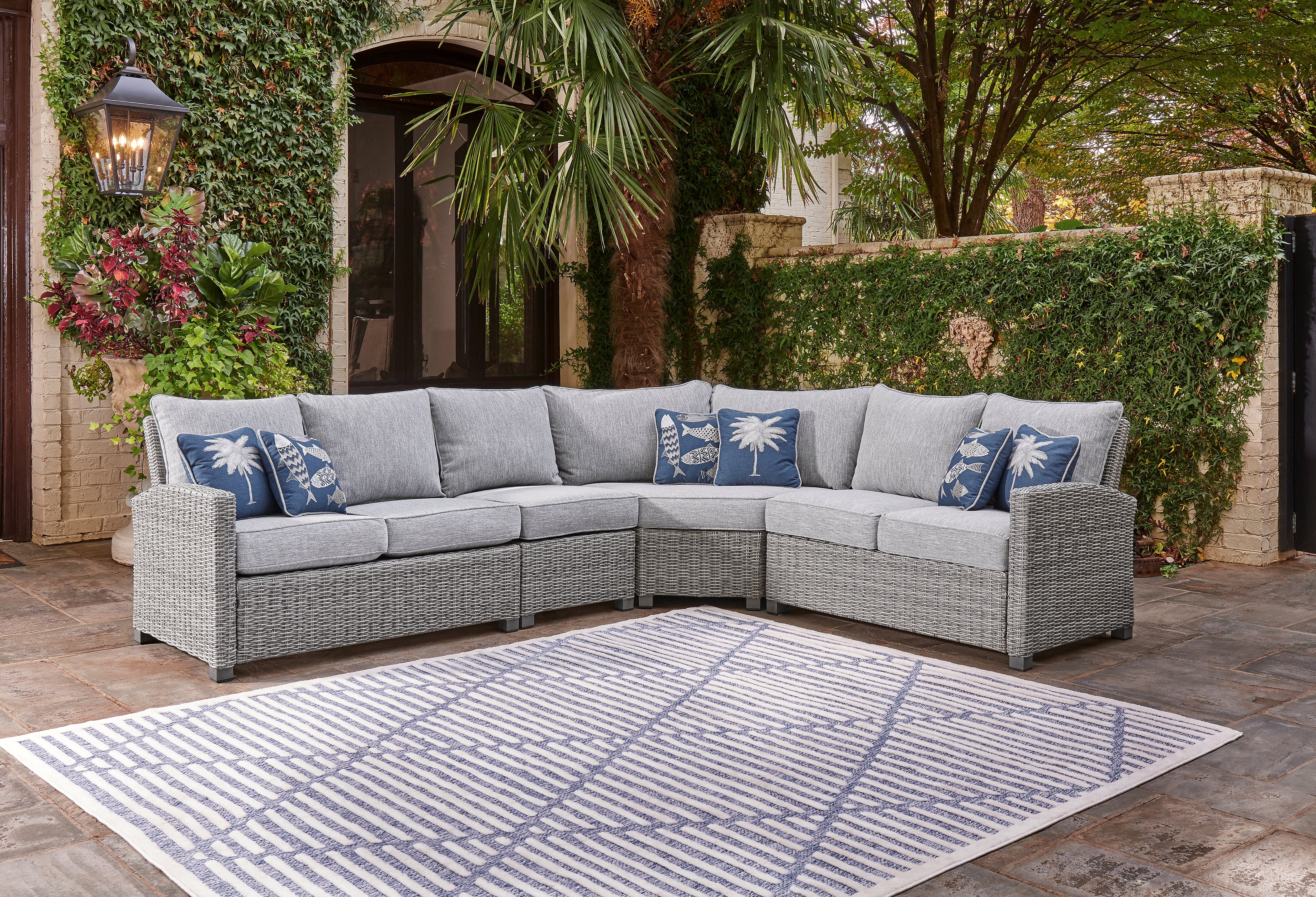 Floridian Furniture - Ashley Furniture - Naples Beach Outdoor - 4-Piece Outdoor Sectional / Light Gray - P439P2