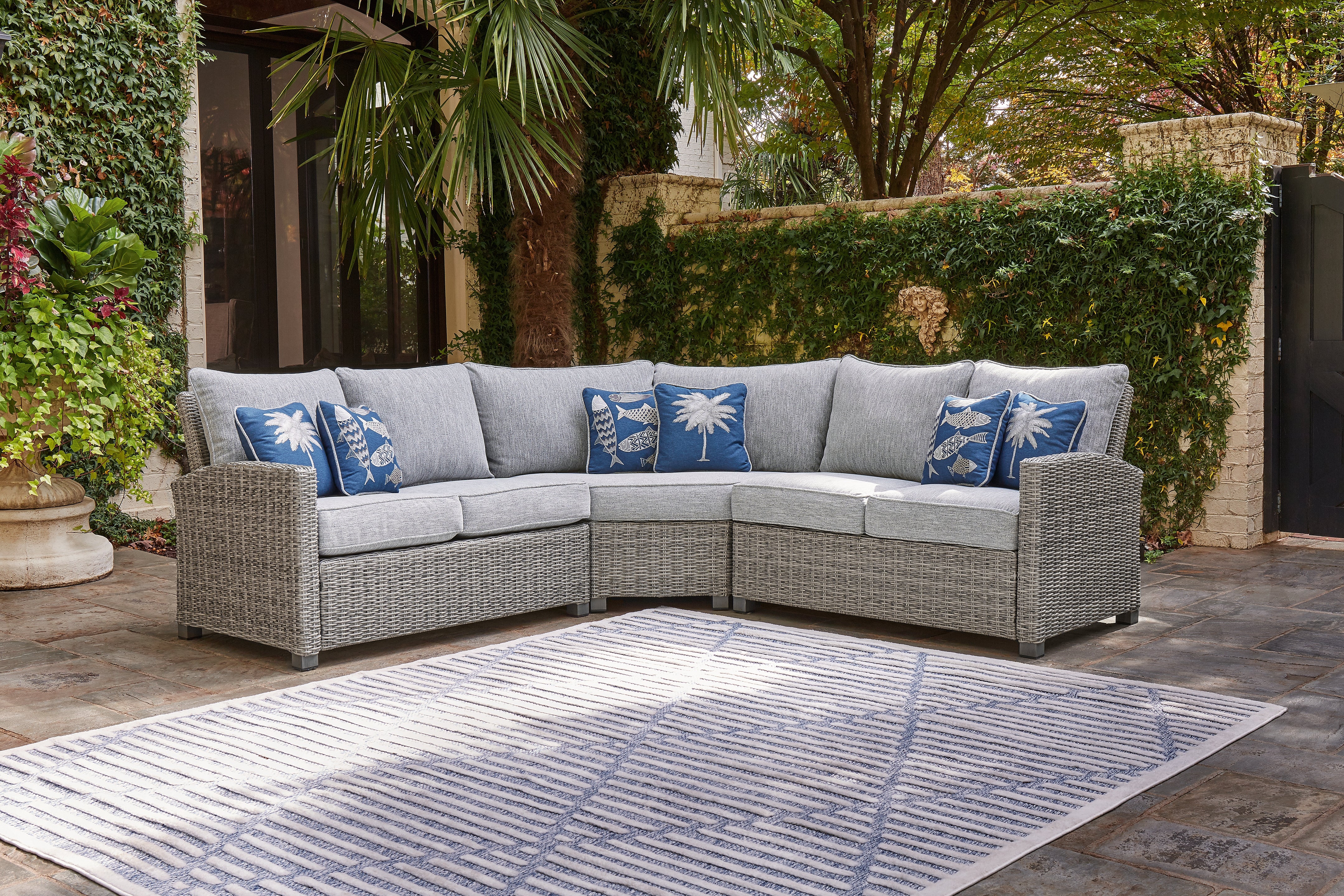 Floridian Furniture - Ashley Furniture - Naples Beach Outdoor - 3-Piece Outdoor Sectional / Light Gray - P439P1