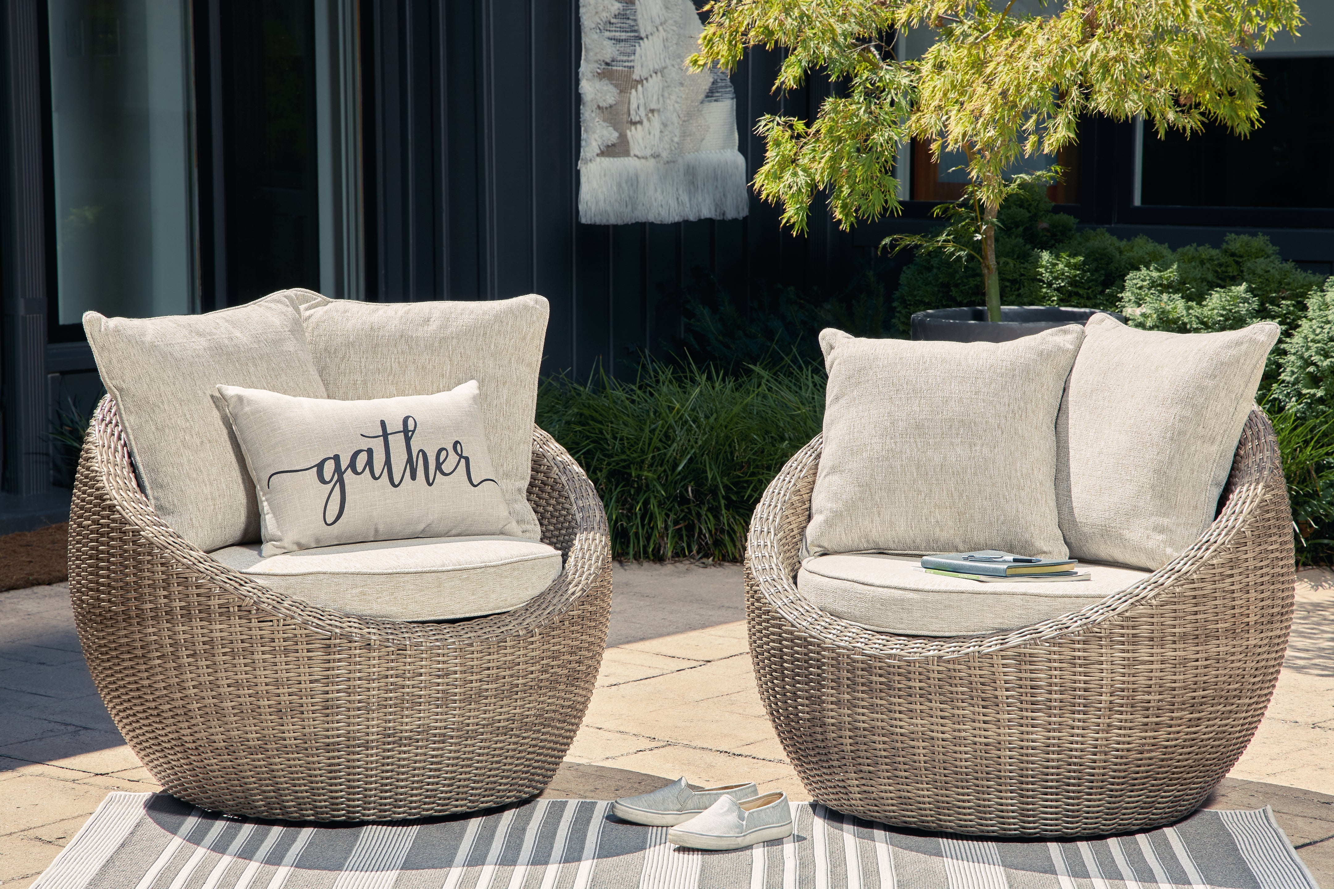 Floridian Furniture - Ashley Furniture - Danson Outdoor - Swivel Lounge w/Cushion (Set of 2) / Beige - P505-821