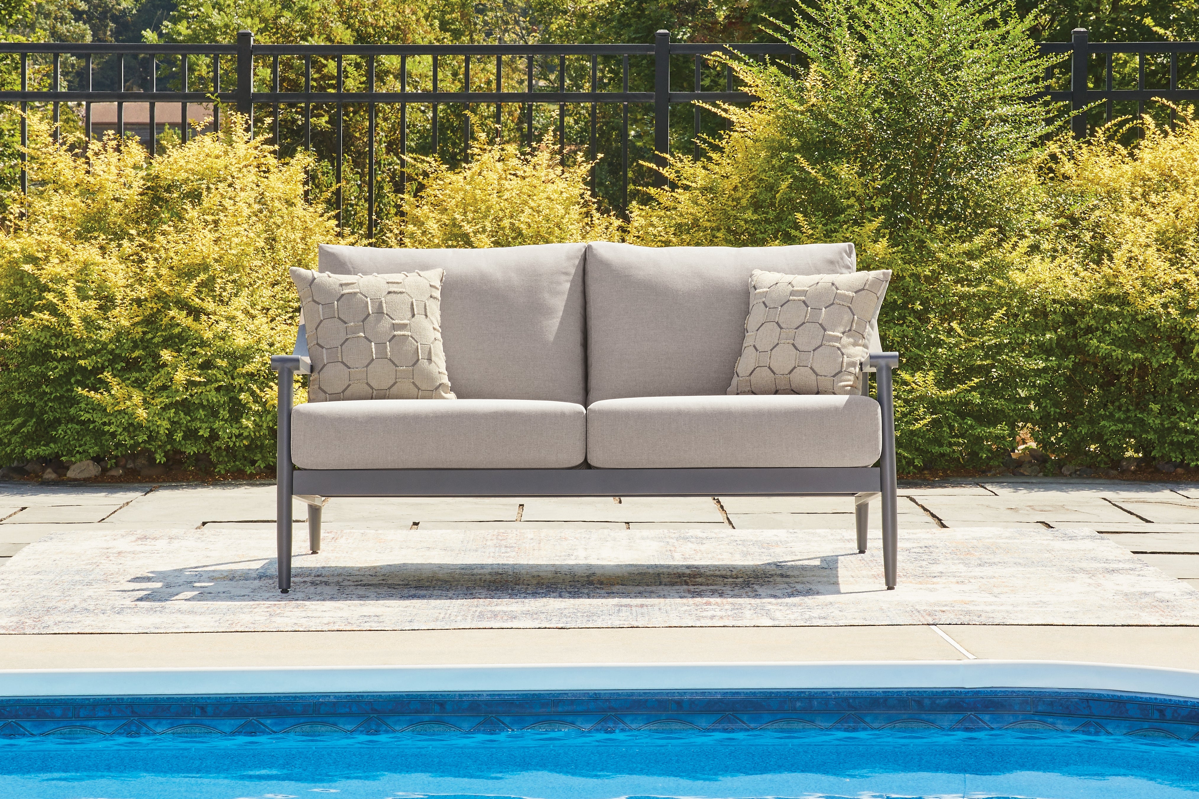 Floridian Furniture - Ashley Furniture - Ocean Beach Outdoor - Loveseat w/Cushion / Gray - PCP510-835