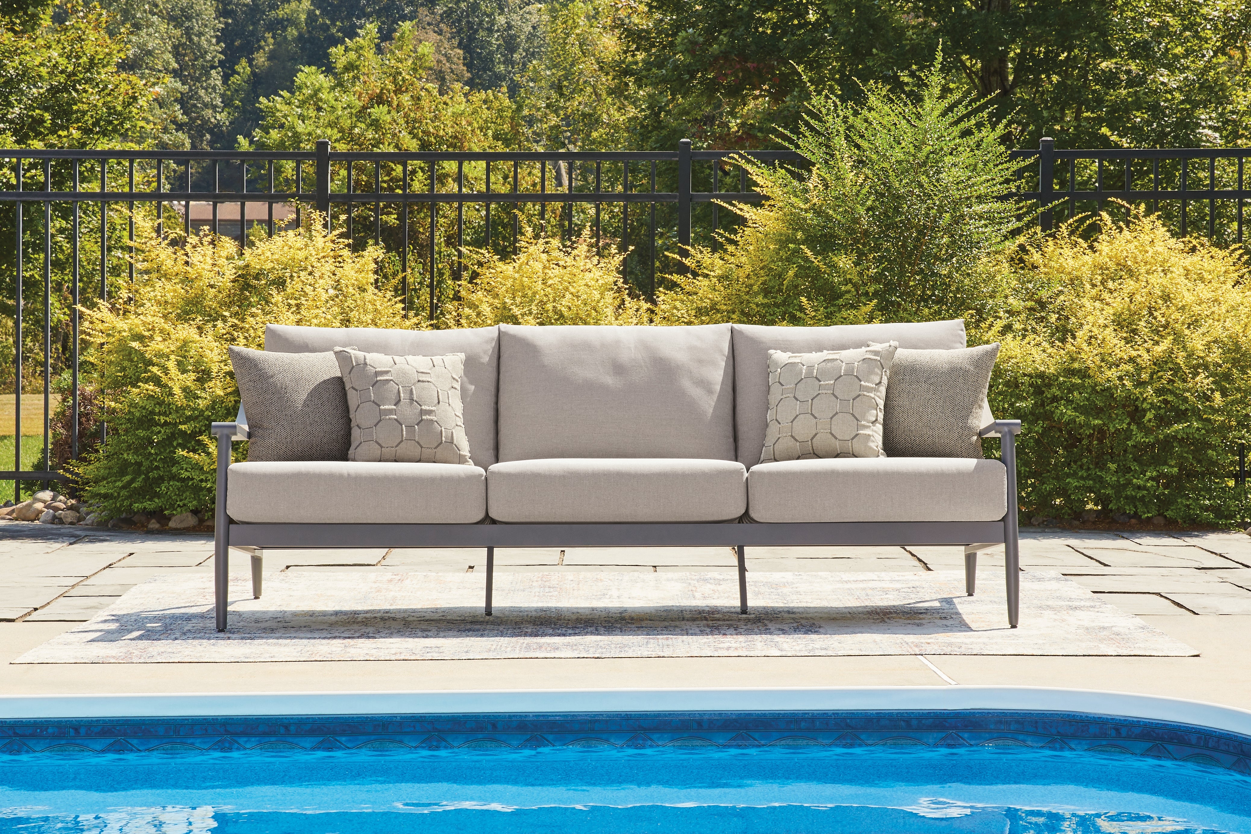 Floridian Furniture - Ashley Furniture - Ocean Beach Outdoor - Sofa with Cushion / Gray - PCP510-838
