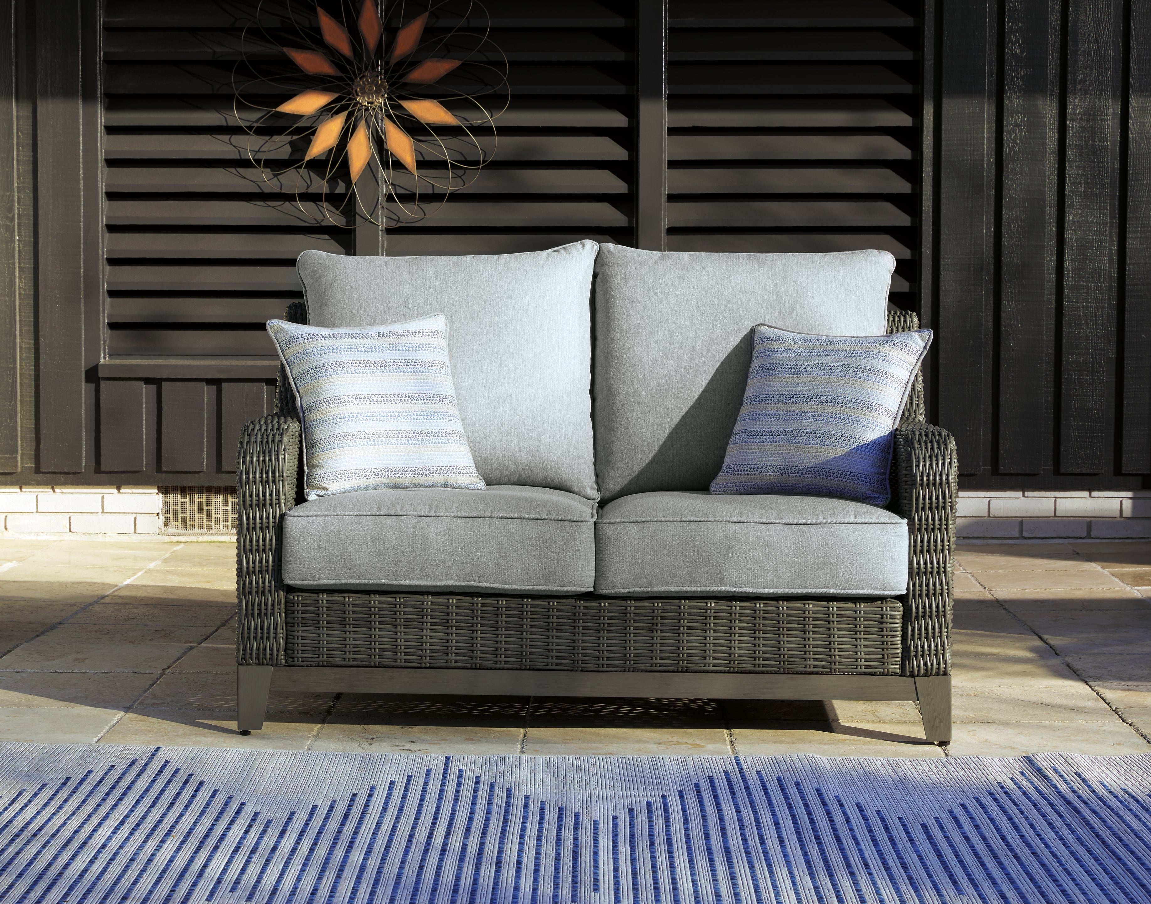 Floridian Furniture - Ashley Furniture - Elite Park Outdoor - Loveseat w/Cushion / Gray - P518-835