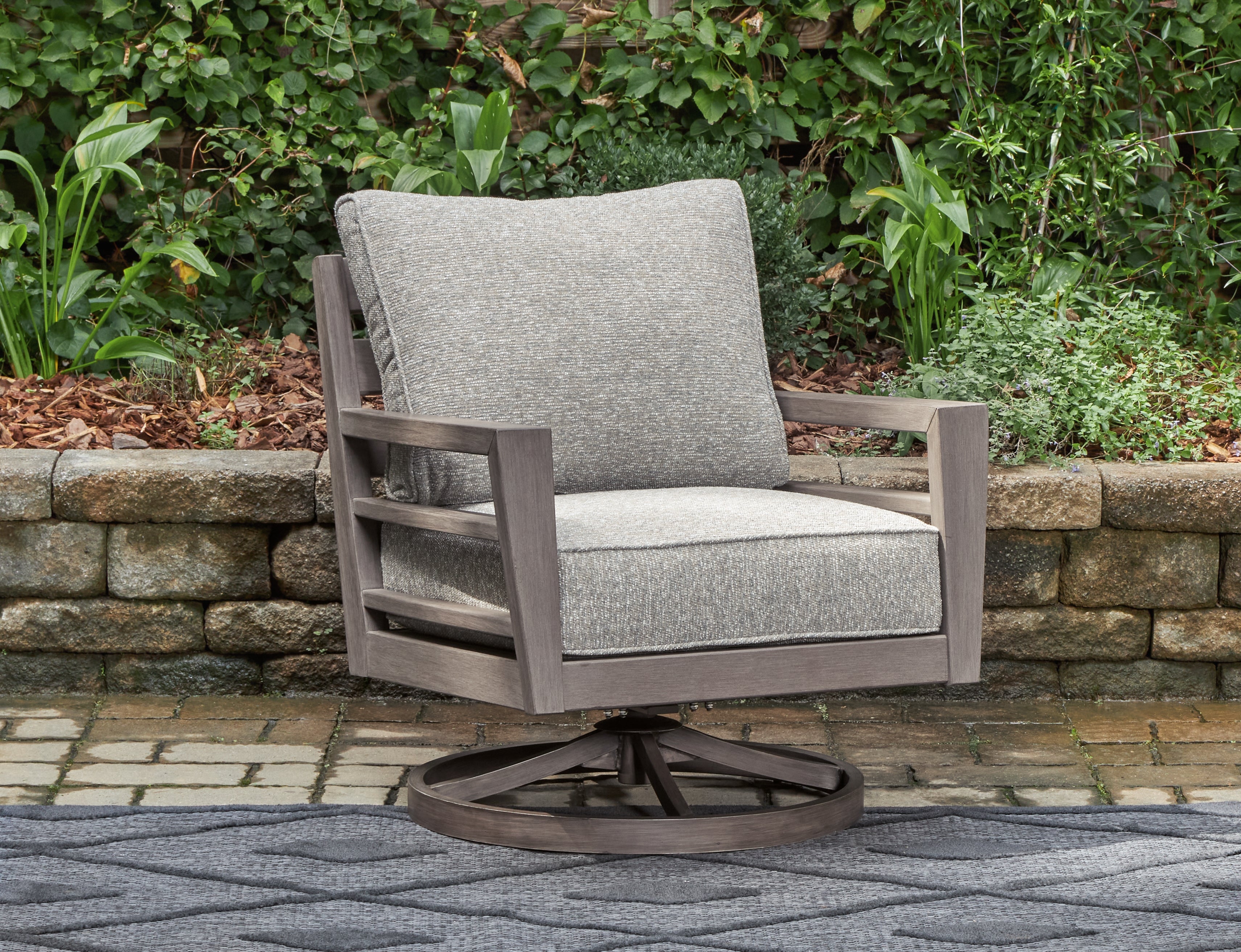 Floridian Furniture - Ashley Furniture - Hillside Barn Outdoor - Swivel Lounge w/ Cushion / Gray/Brown - P564-821