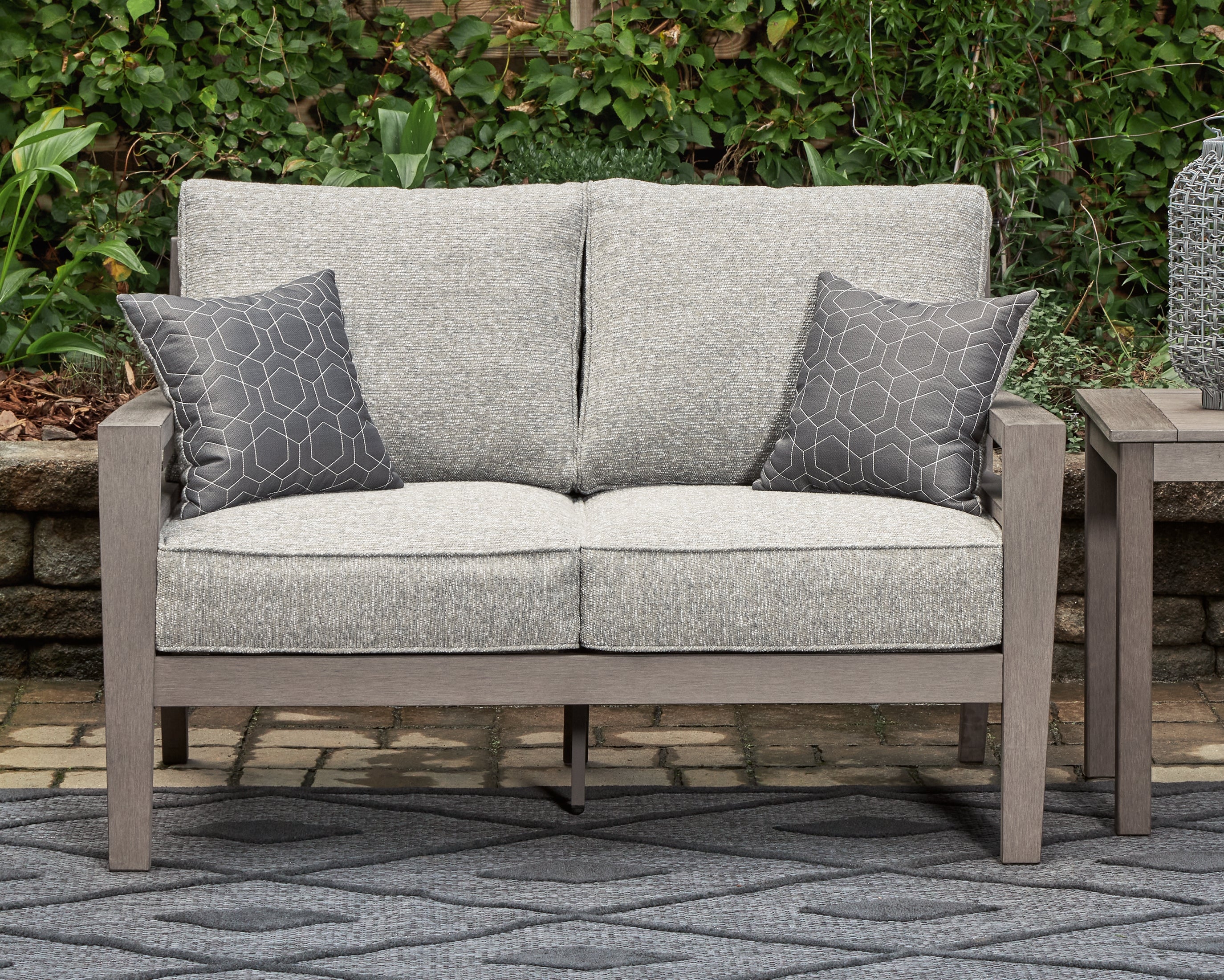 Floridian Furniture - Ashley Furniture - Hillside Barn Outdoor - Loveseat w/Cushion / Gray/Brown - P564-835