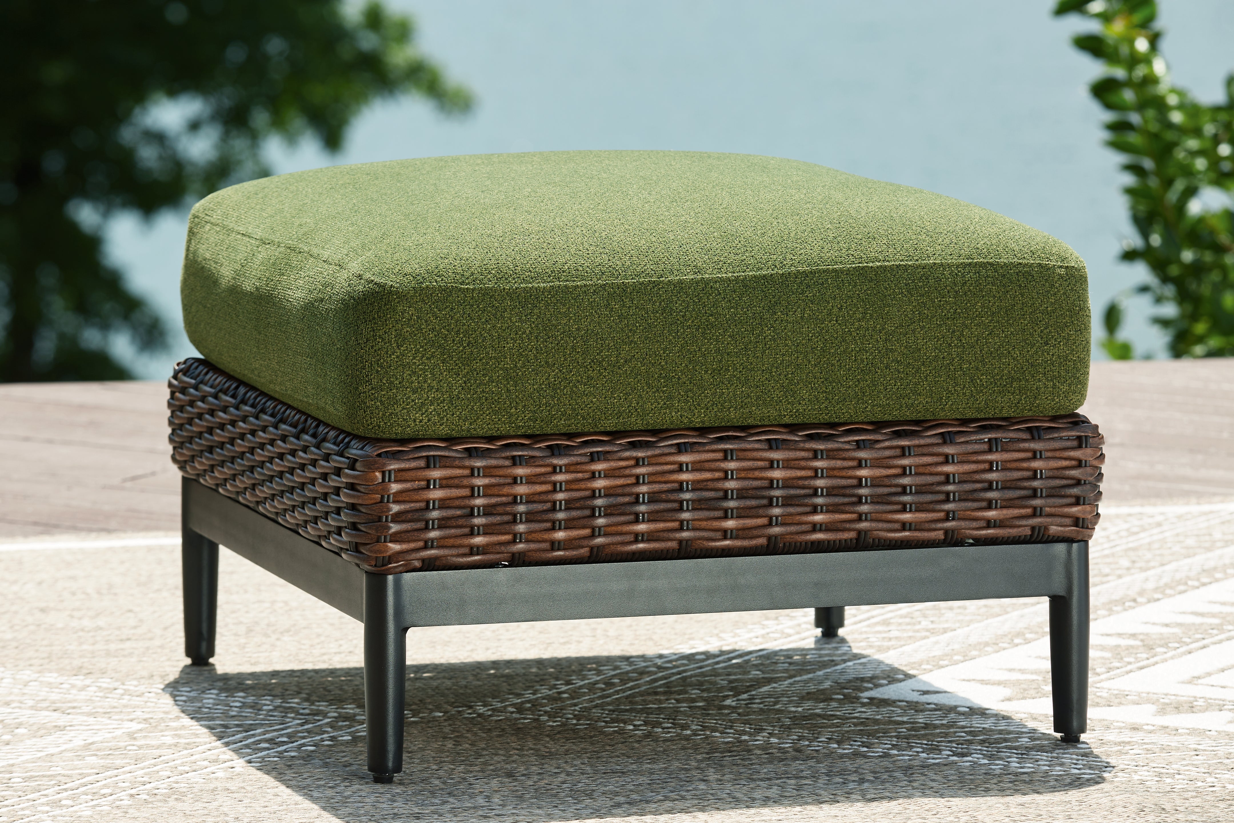 Floridian Furniture - Ashley Furniture - Horizon Hall Outdoor - Ottoman with Cushion / Brown/Green - P572-814