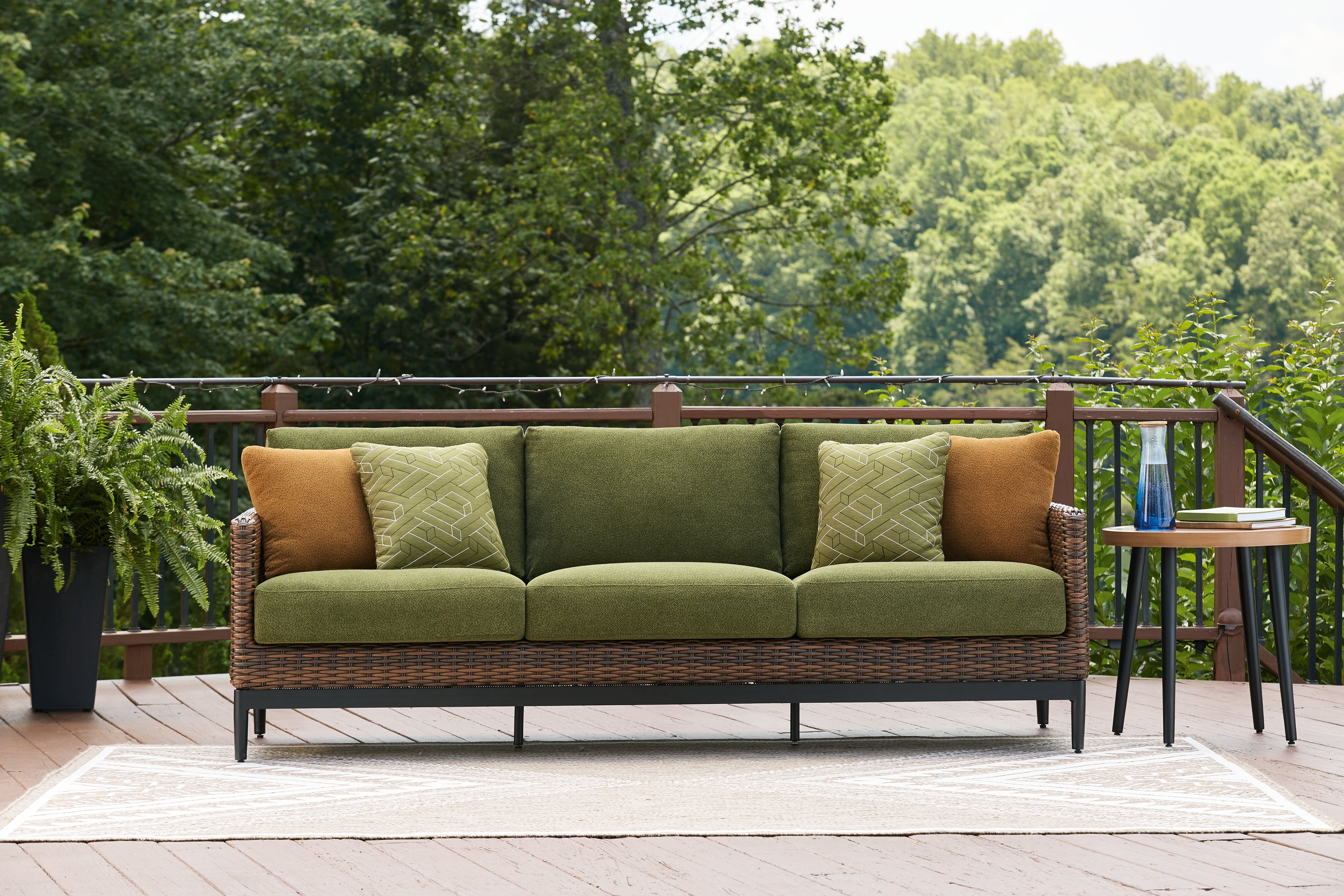 Floridian Furniture - Ashley Furniture - Horizon Hall Outdoor - Sofa with Cushion / Brown/Green - P572-838
