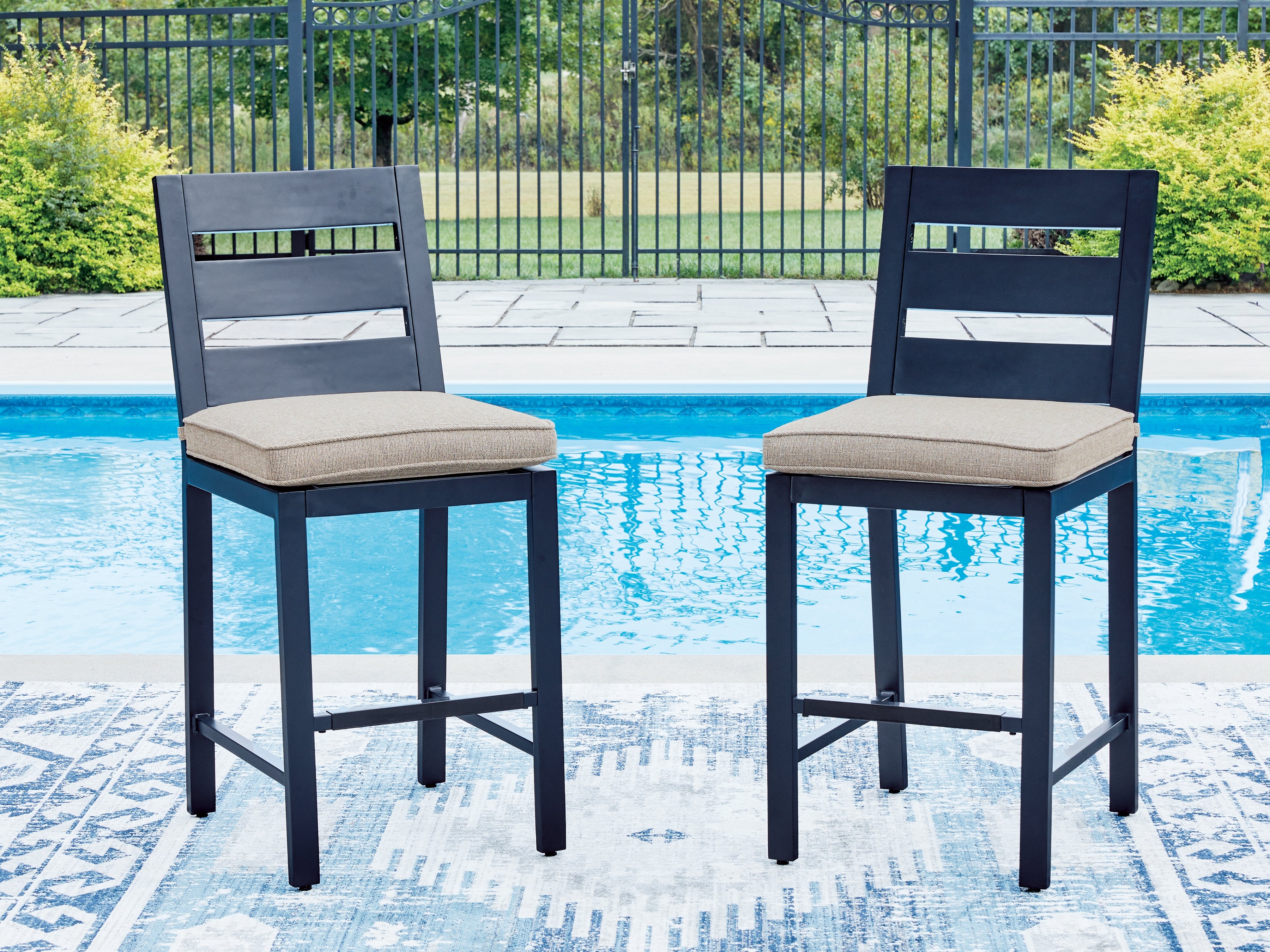Floridian Furniture - Ashley Furniture - East Beach Outdoor - Barstool (Set of 2) / Navy Blue - PCP587-124