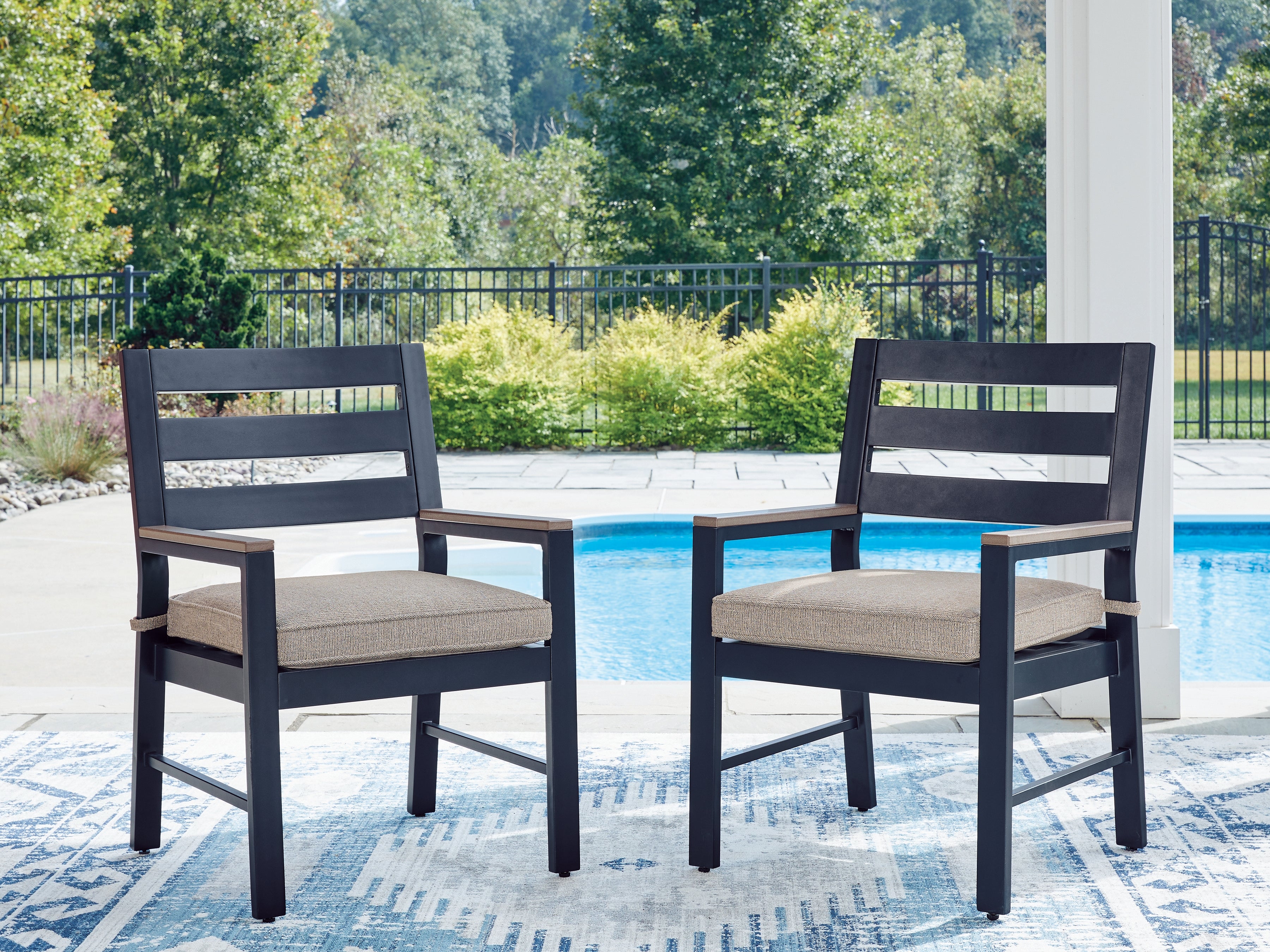 Floridian Furniture - Ashley Furniture - East Beach Outdoor - Arm Chair With Cushion (Set of 2) / Navy Blue/Driftwood - PCP587-601A