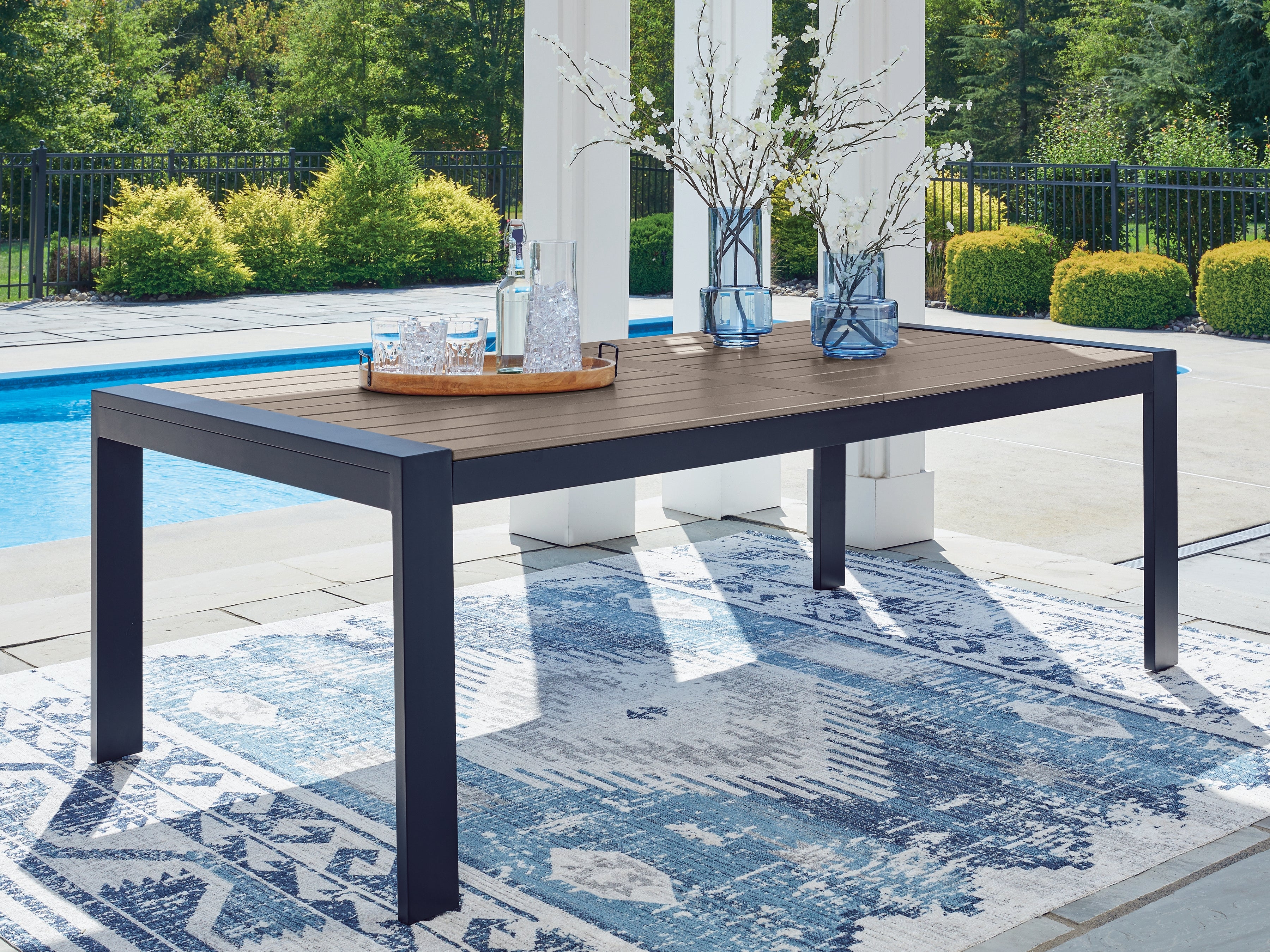 Floridian Furniture - Ashley Furniture - East Beach Outdoor - RECT Dining Table w/UMB OPT / Navy Blue/Driftwood - PCP587-625