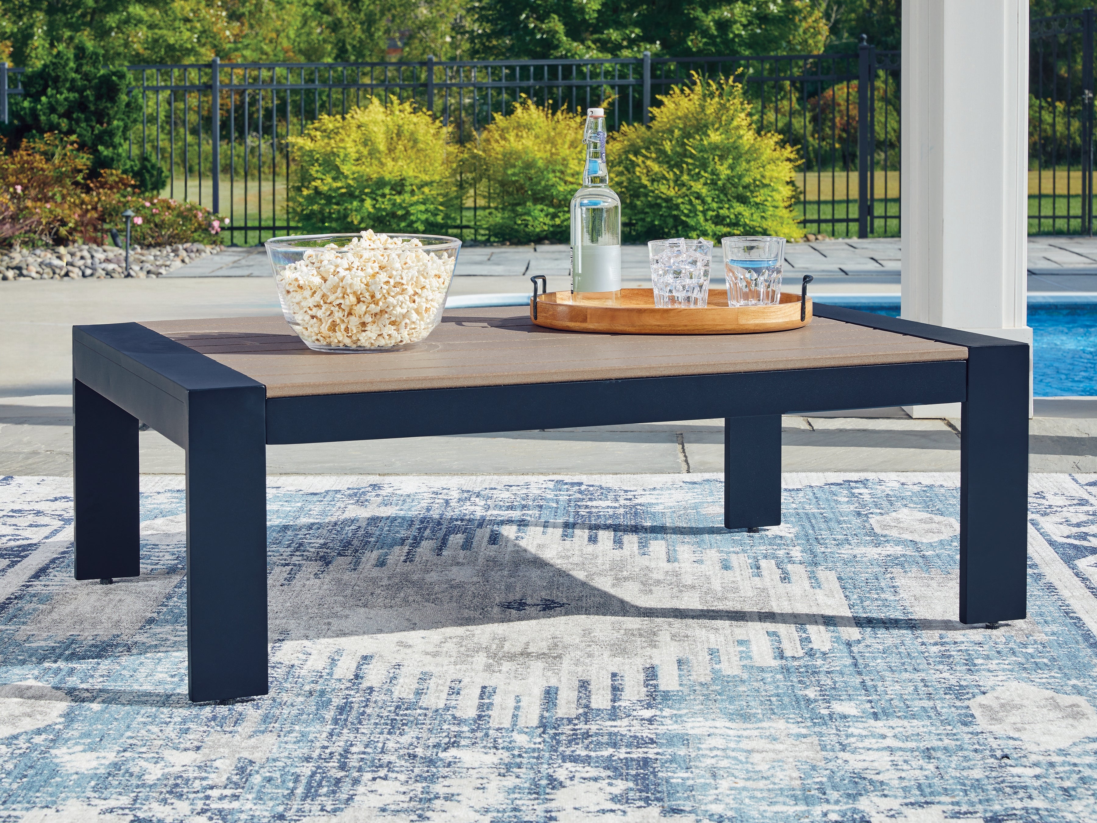 Floridian Furniture - Ashley Furniture - East Beach Outdoor - Rectangular Cocktail Table / Navy Blue/Driftwood - PCP587-701