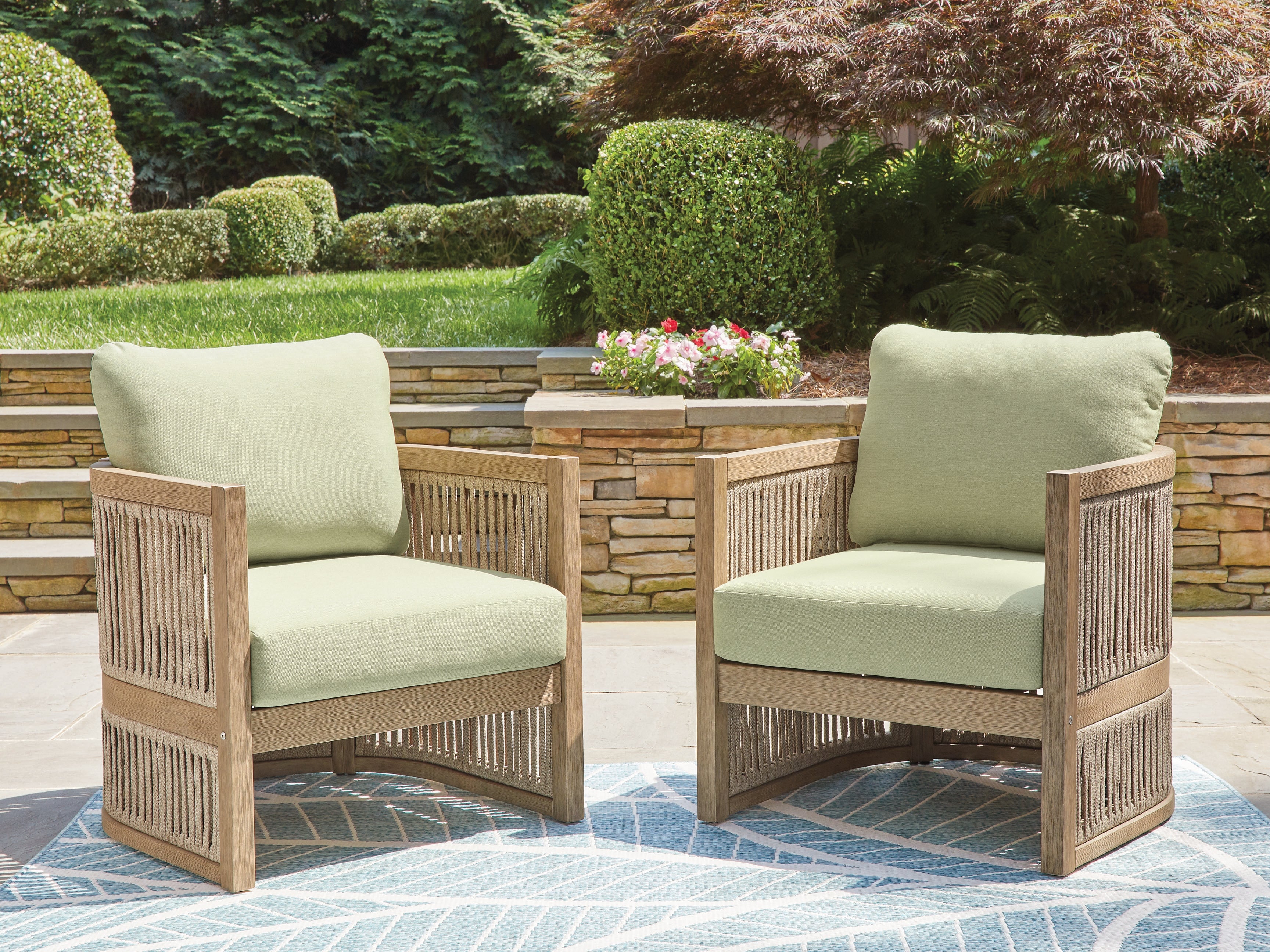 Floridian Furniture - Ashley Furniture - Serena Shores Outdoor - Lounge Chair w/Cushion (Set of 2) / Beige/Green - PCP604-820