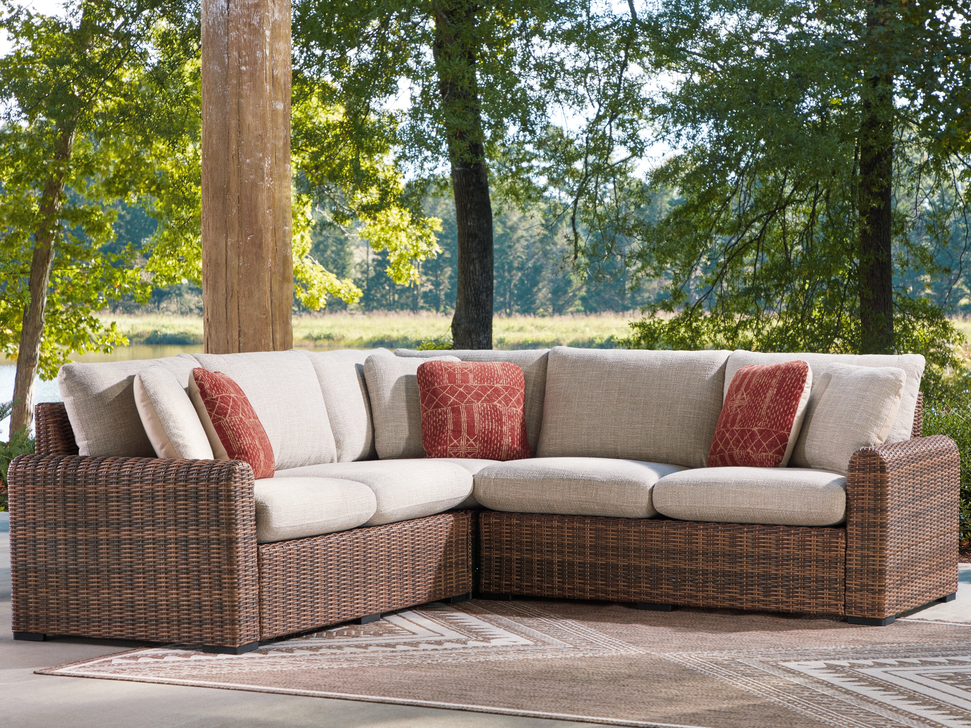 Floridian Furniture - Ashley Furniture - Dolan Creek Outdoor - 3-Piece Outdoor Sectional / Beige/Brown - PCP610P1