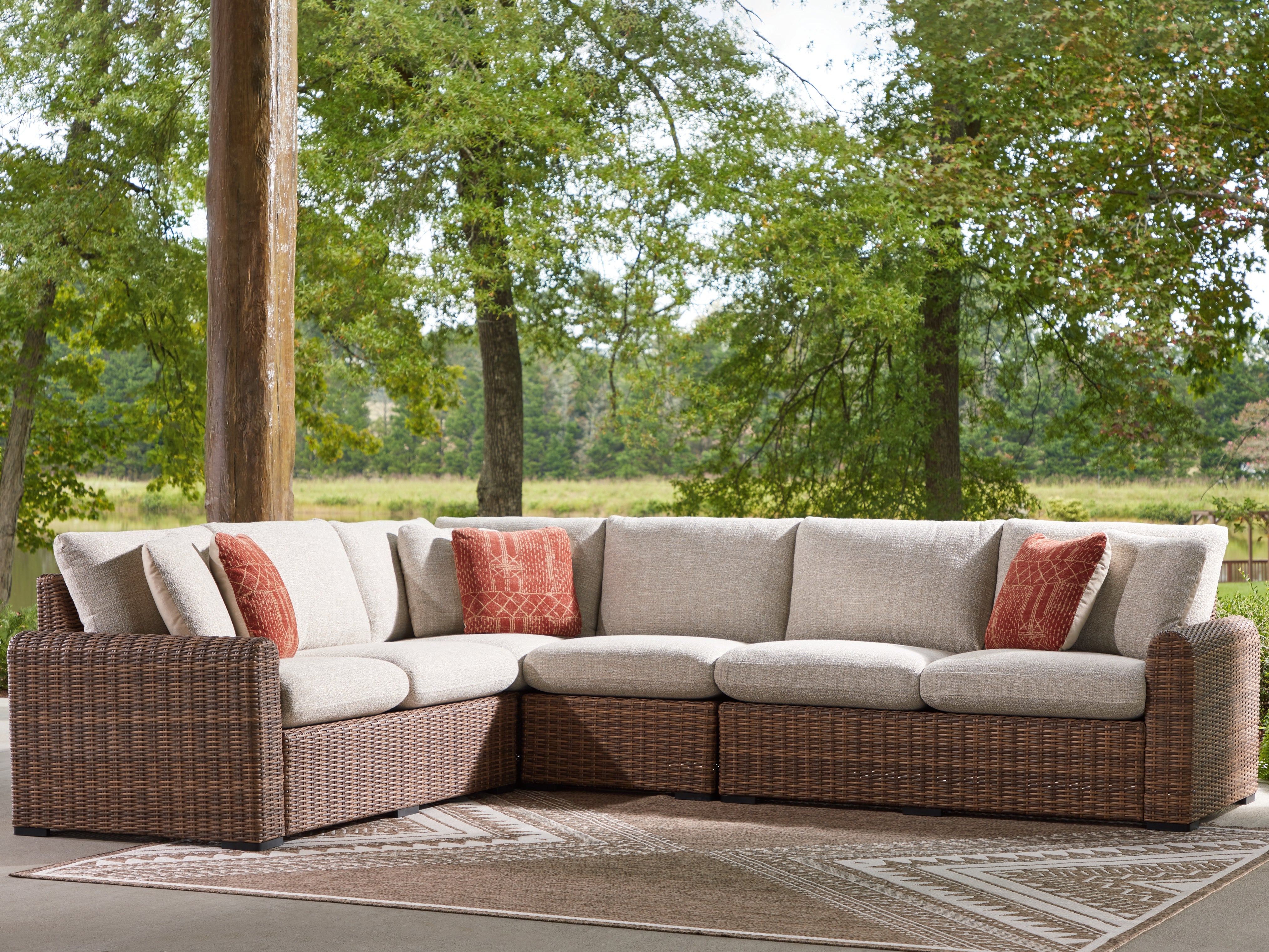 Floridian Furniture - Ashley Furniture - Dolan Creek Outdoor - 4-Piece Outdoor Sectional / Beige/Brown - PCP610P2