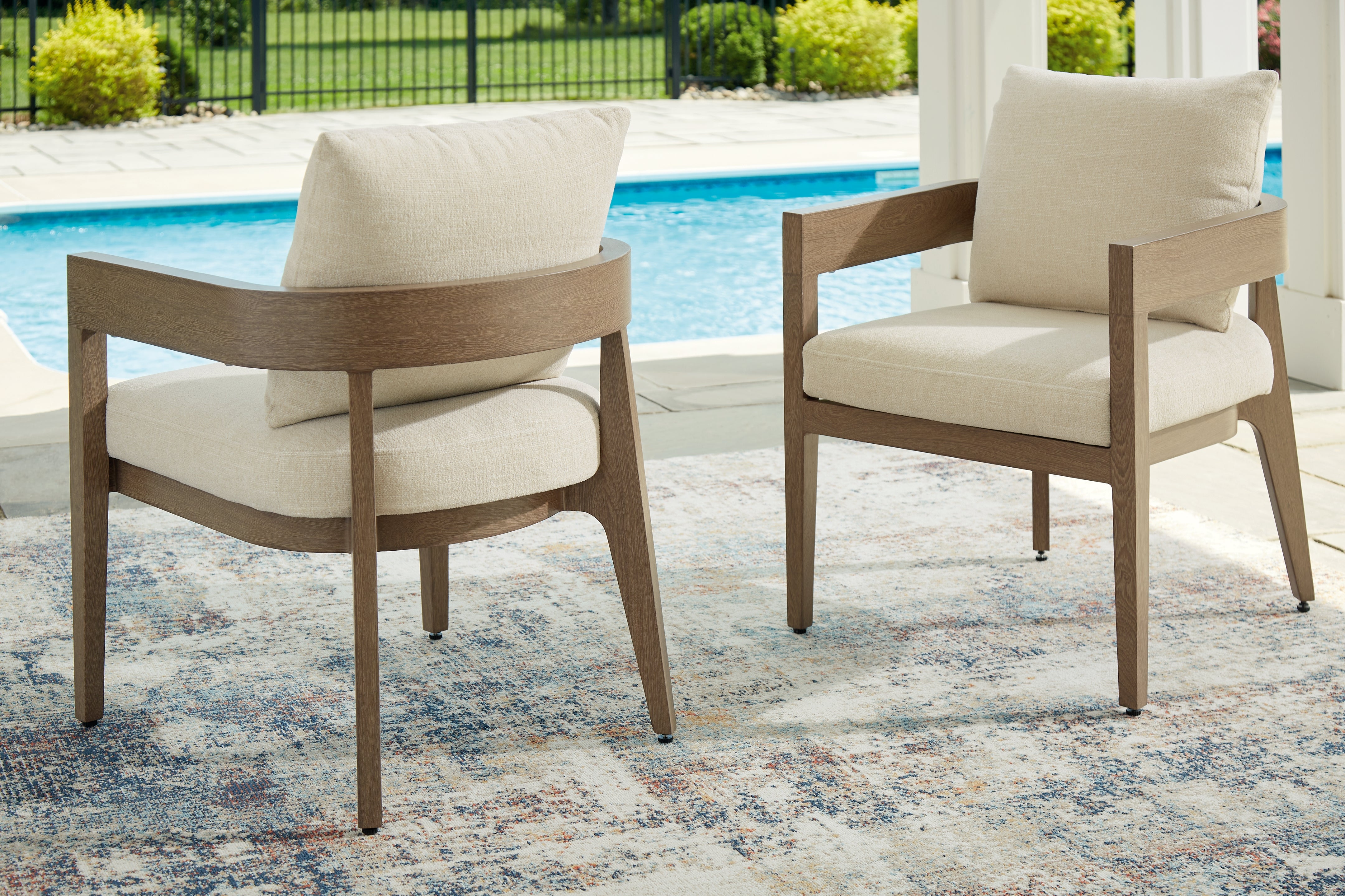 Floridian Furniture - Ashley Furniture - Serene Bay Outdoor - Arm Chair With Cushion (Set of 2) / Dark Brown/White - P671-601A