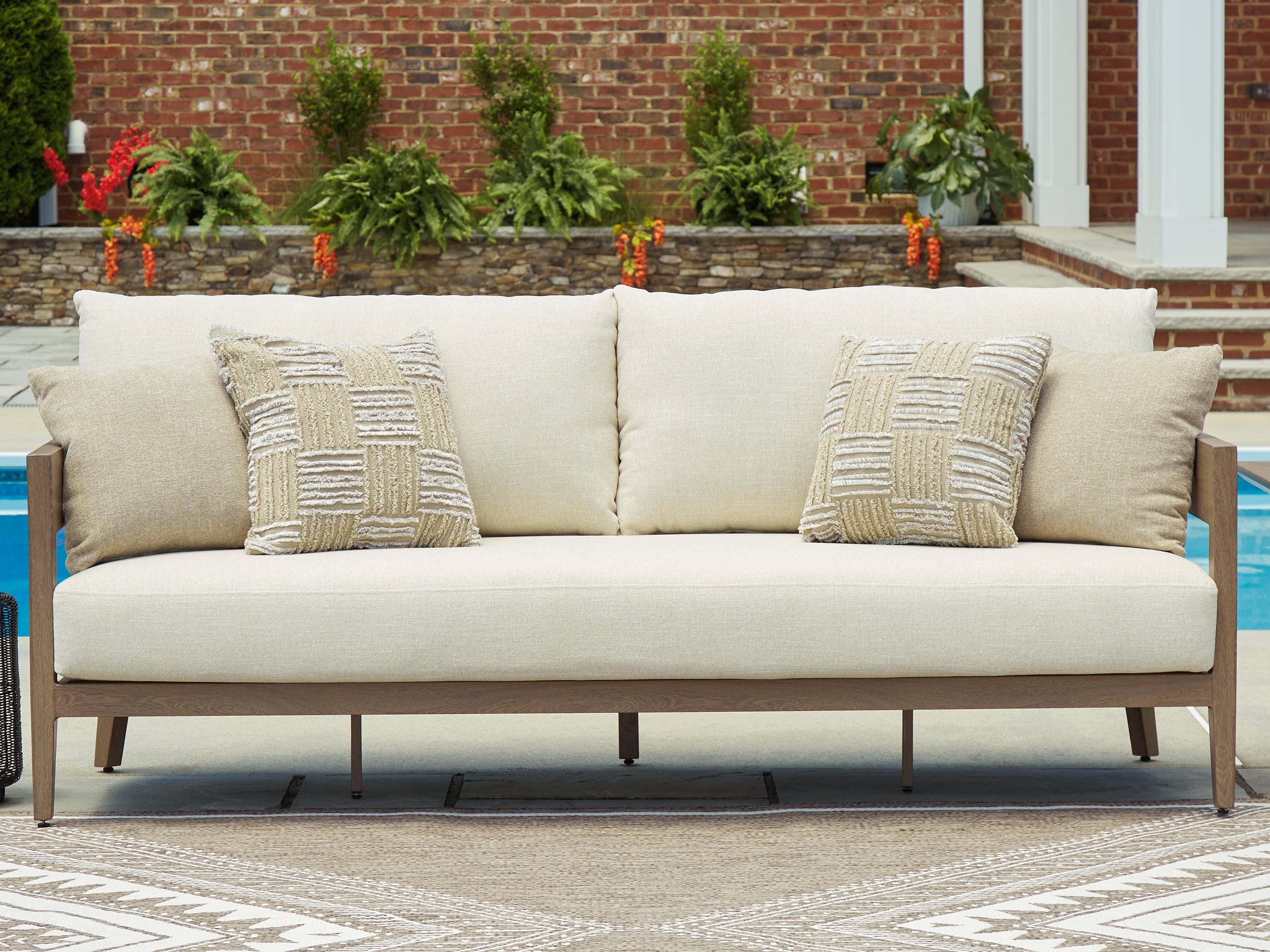 Floridian Furniture - Ashley Furniture - Serene Bay Outdoor - Sofa with Cushion / Dark Brown/White - P671-838