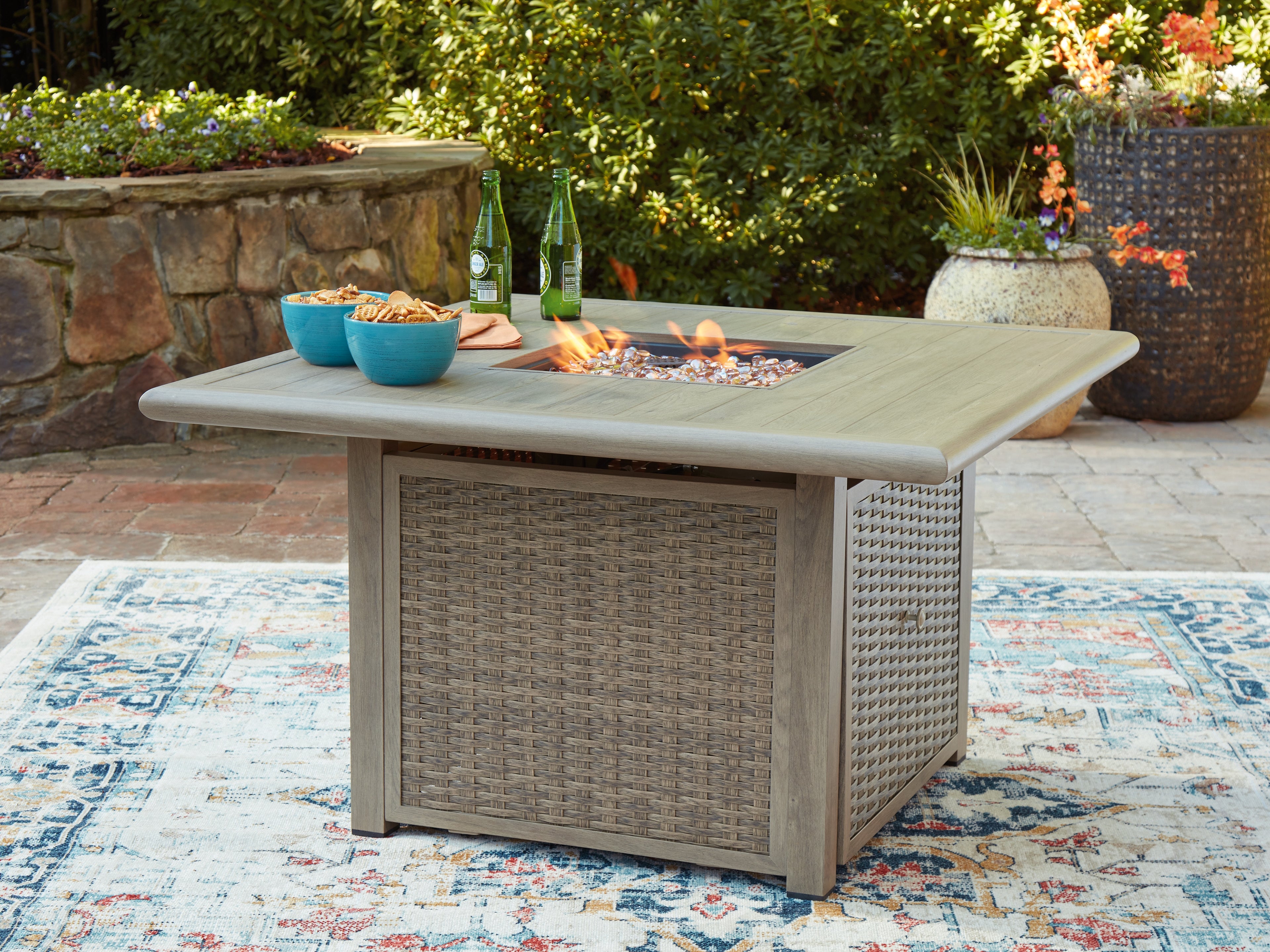 Floridian Furniture - Ashley Furniture - Cliff Trails Outdoor - Square Fire Pit Table / Beige - PCP690-772