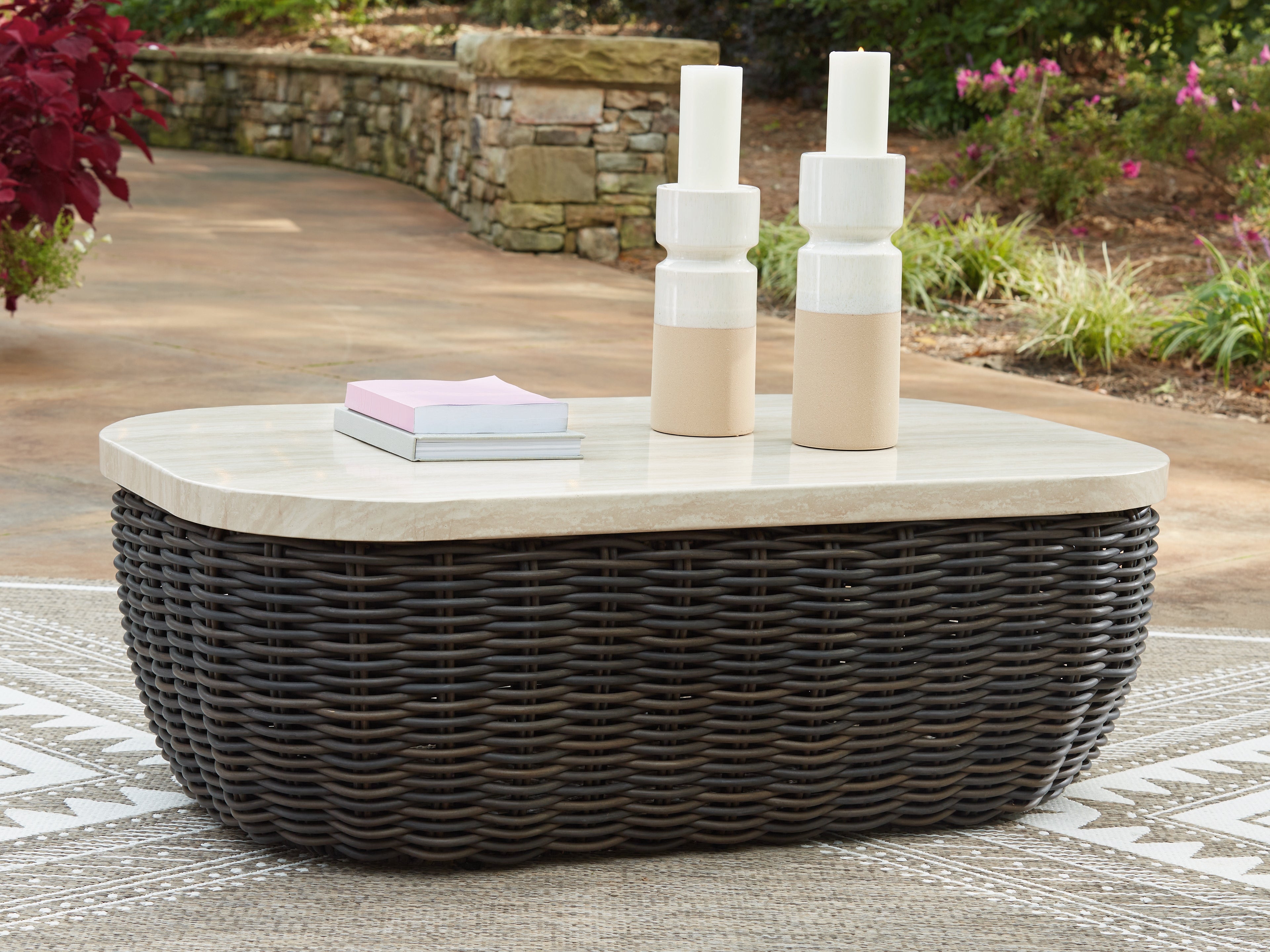 Floridian Furniture - Ashley Furniture - Kimora Outdoor - Rectangular Cocktail Table / Beige/Dark Brown - P711-701