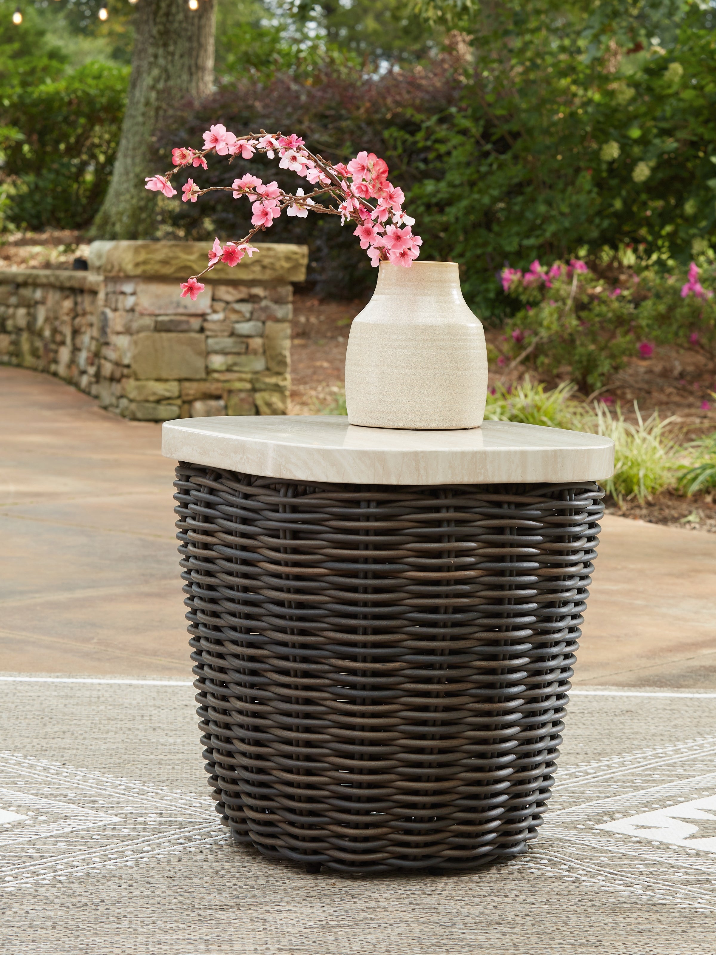 Floridian Furniture - Ashley Furniture - Kimora Outdoor - Square End Table / Beige/Dark Brown - P711-702