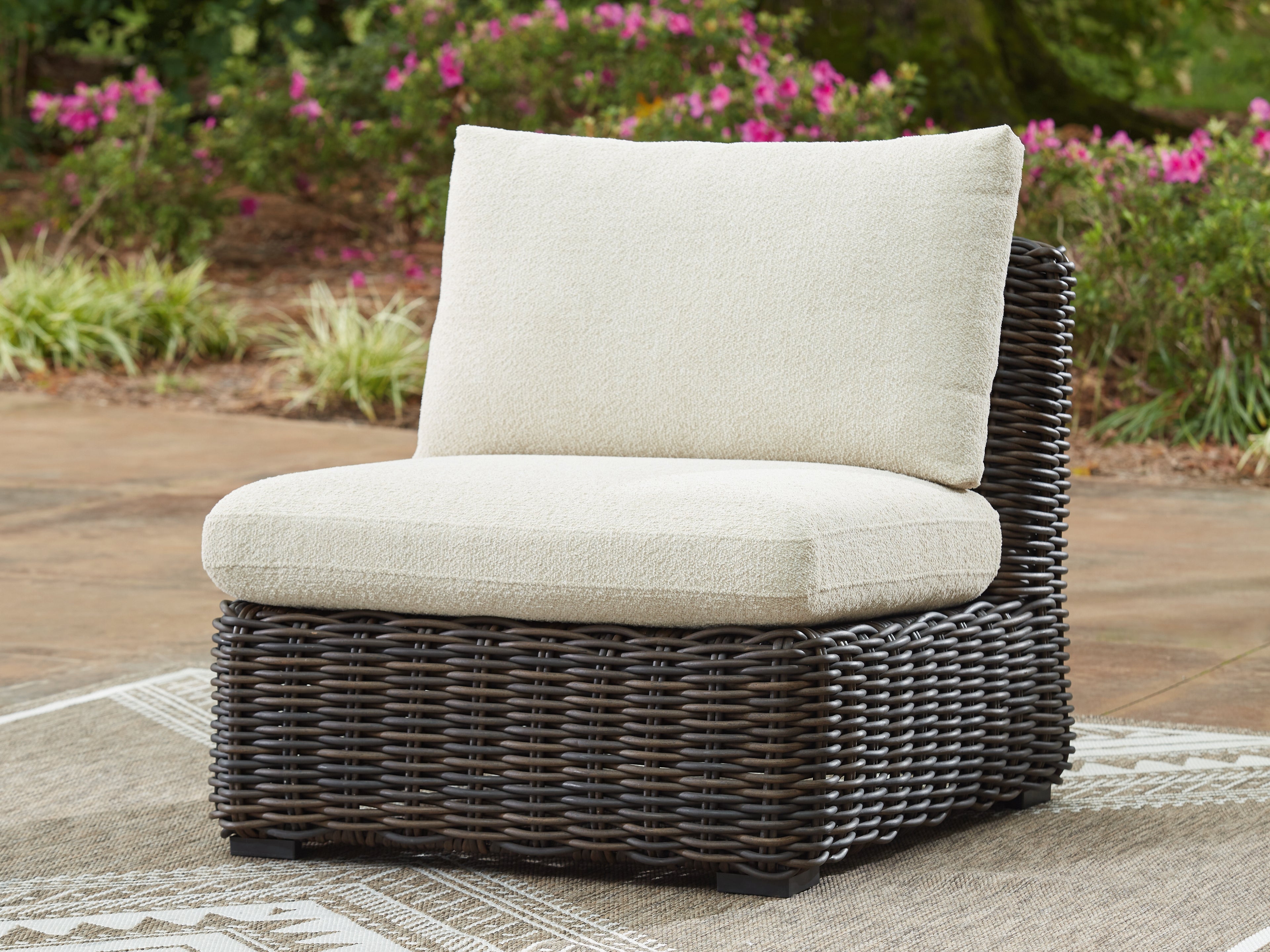 Floridian Furniture - Ashley Furniture - Kimora Outdoor - Armless Chair w/Cushion / Beige/Dark Brown - P711-846