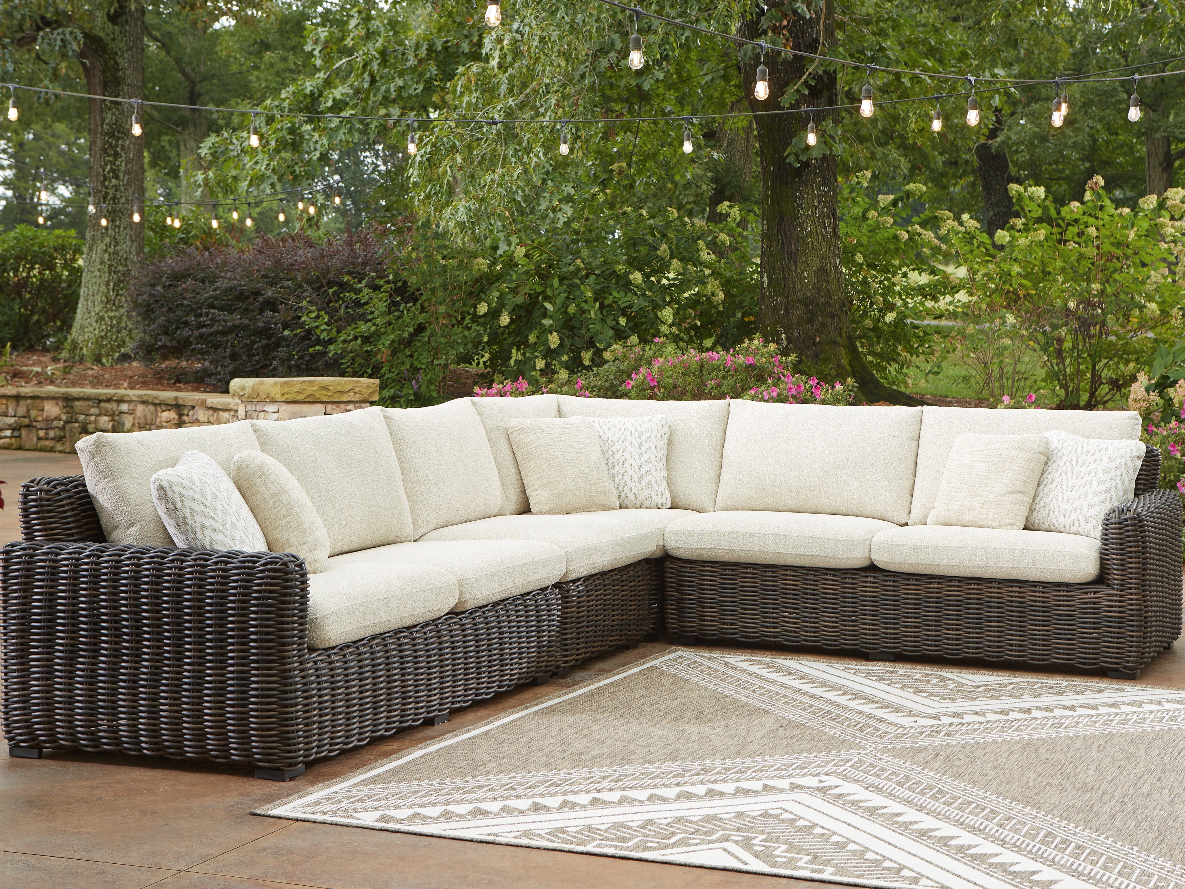 Floridian Furniture - Ashley Furniture - Kimora Outdoor - 4-Piece Outdoor Sectional / Beige/Dark Brown - P711P2