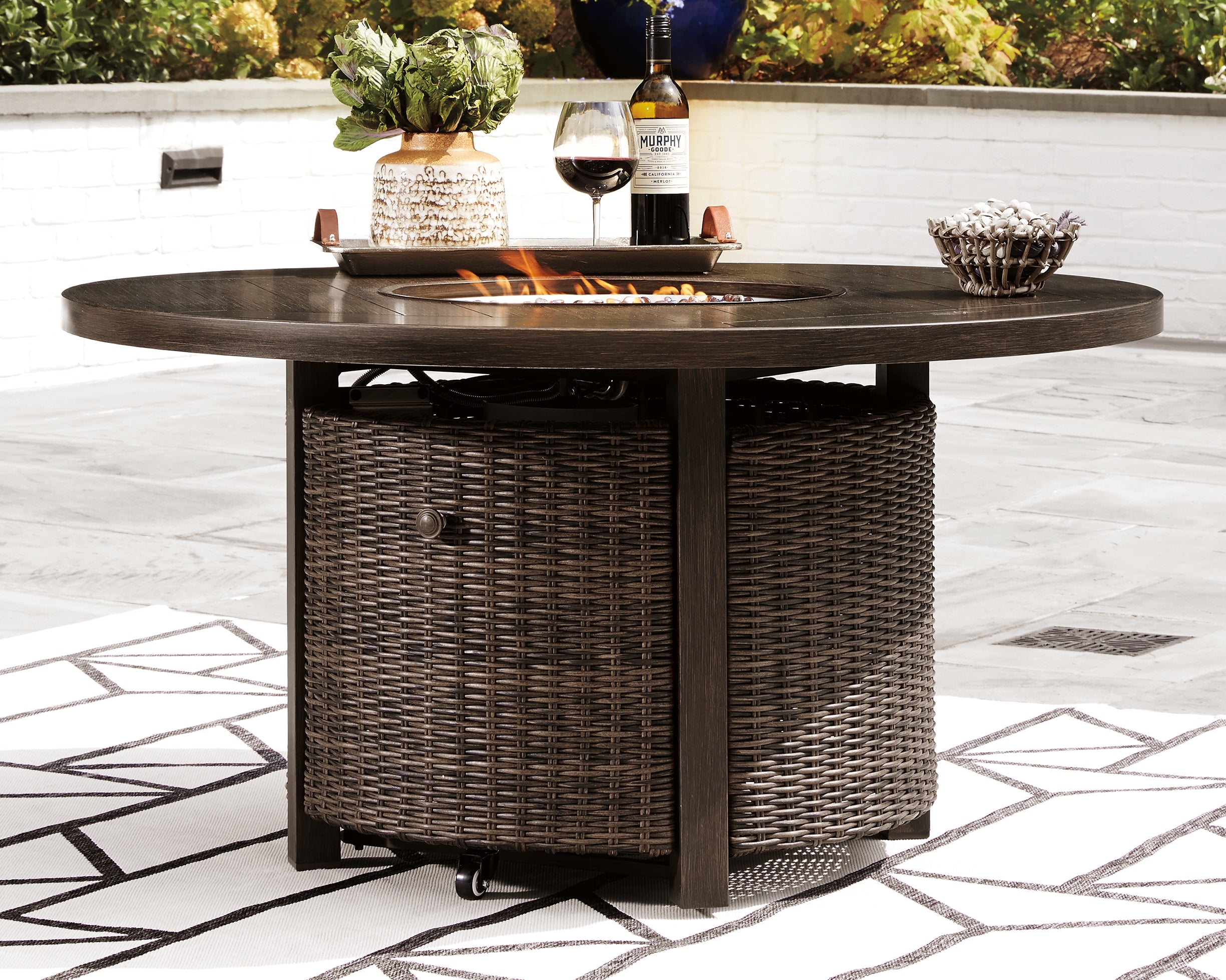 Floridian Furniture - Ashley Furniture - Paradise Trail Outdoor - Round Fire Pit Table / Medium Brown - P750-776