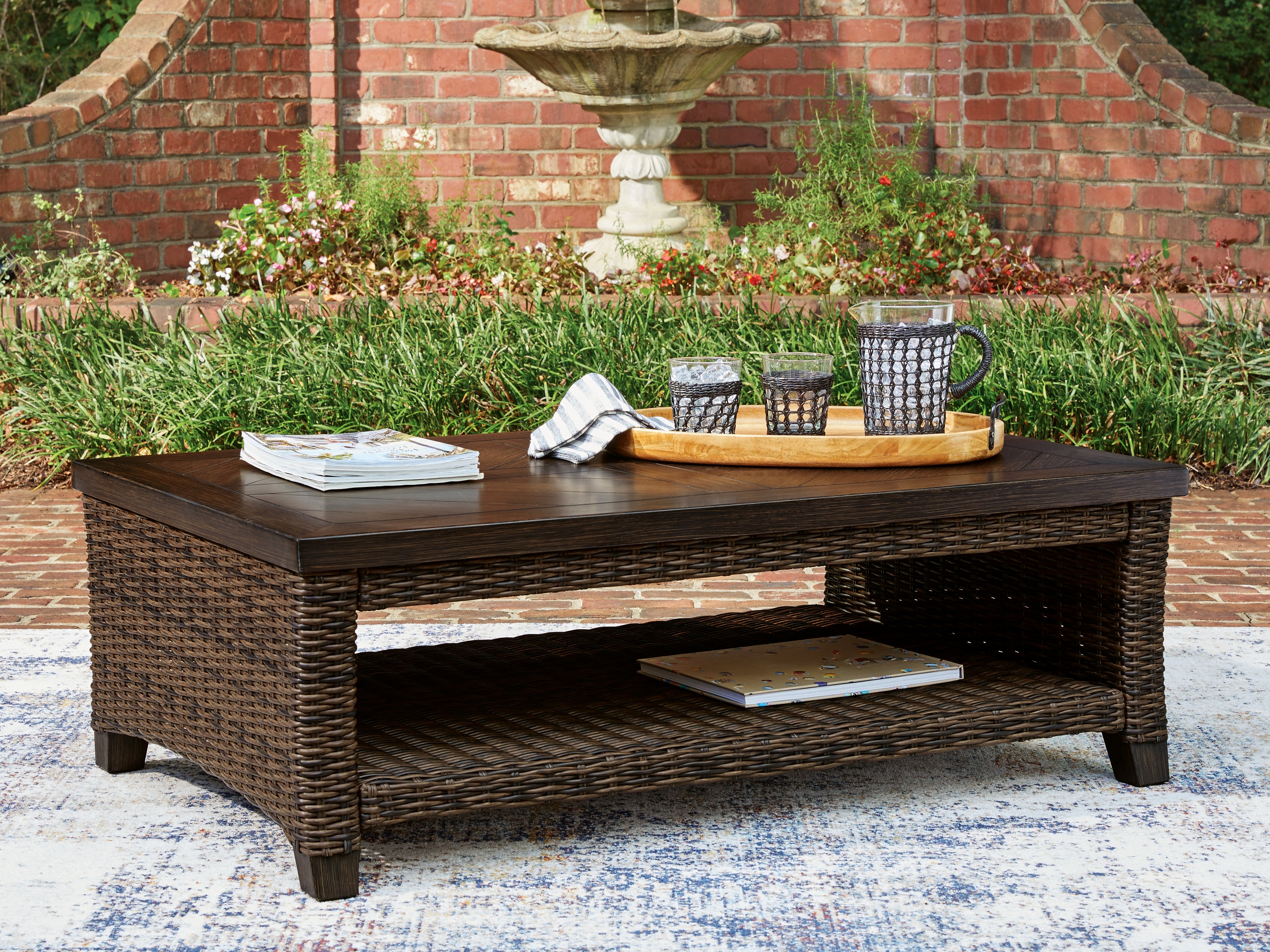 Floridian Furniture - Ashley Furniture - Monterey Point Outdoor - Rectangular Cocktail Table / Dark Brown - PCP760-701