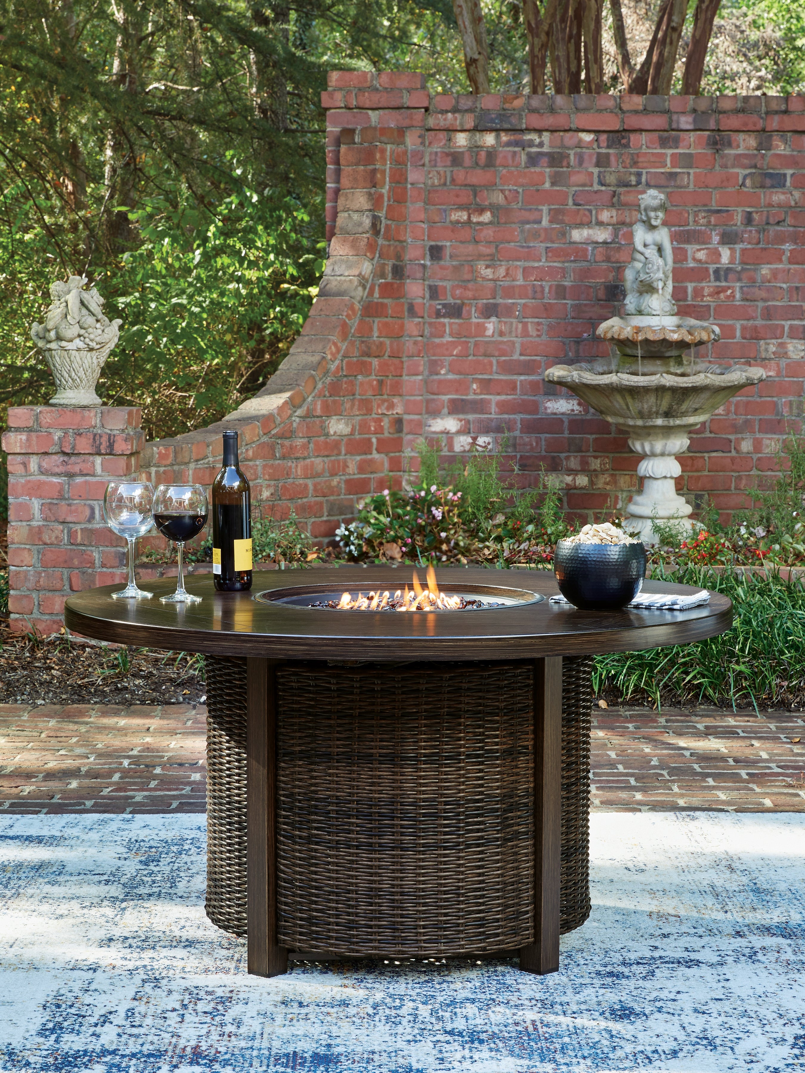 Floridian Furniture - Ashley Furniture - Monterey Point Outdoor - Round Fire Pit Table / Dark Brown - PCP760-776
