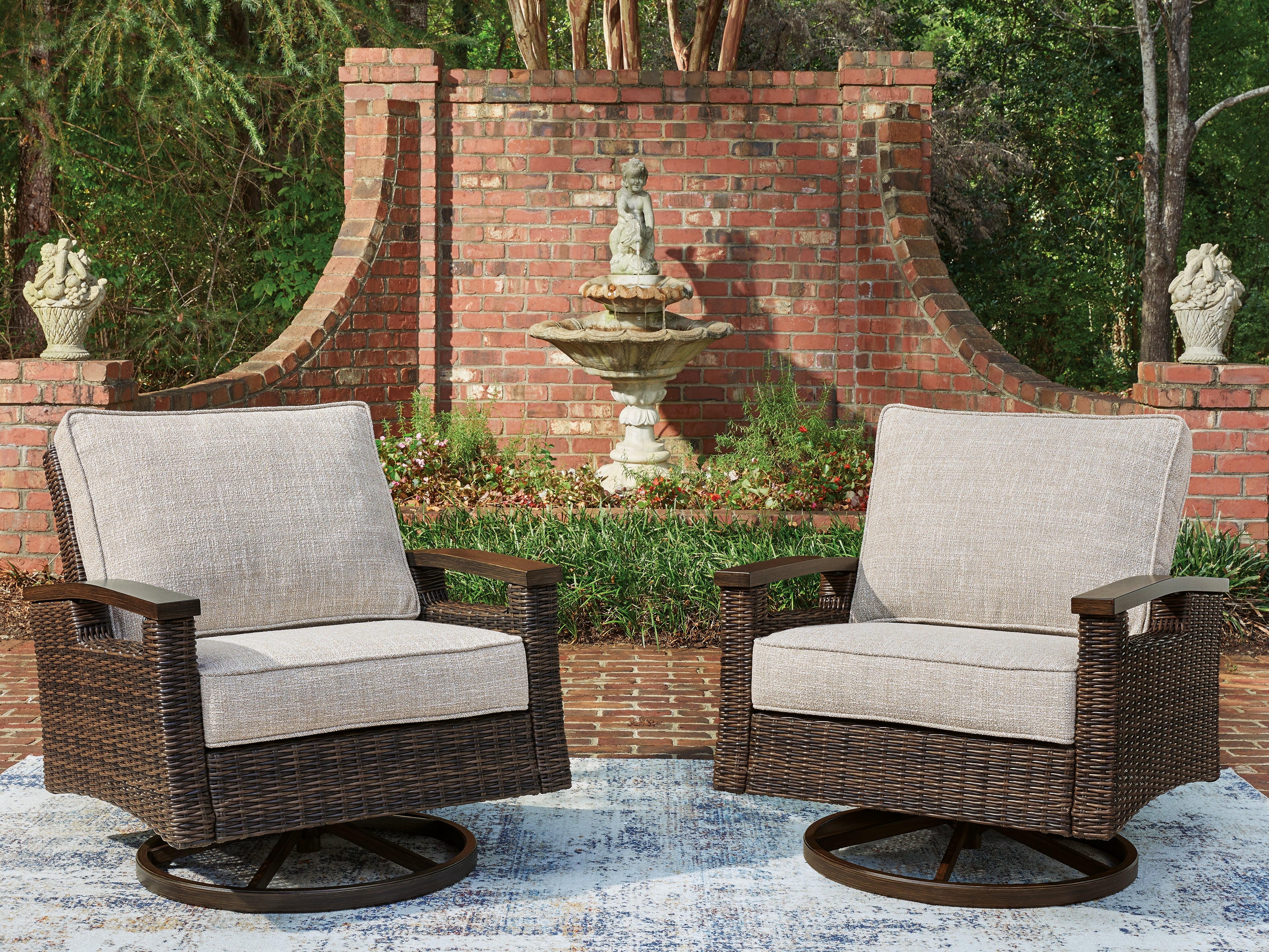 Floridian Furniture - Ashley Furniture - Monterey Point Outdoor - Swivel Lounge Chair (Set of 2) / Dark Brown - PCP760-821