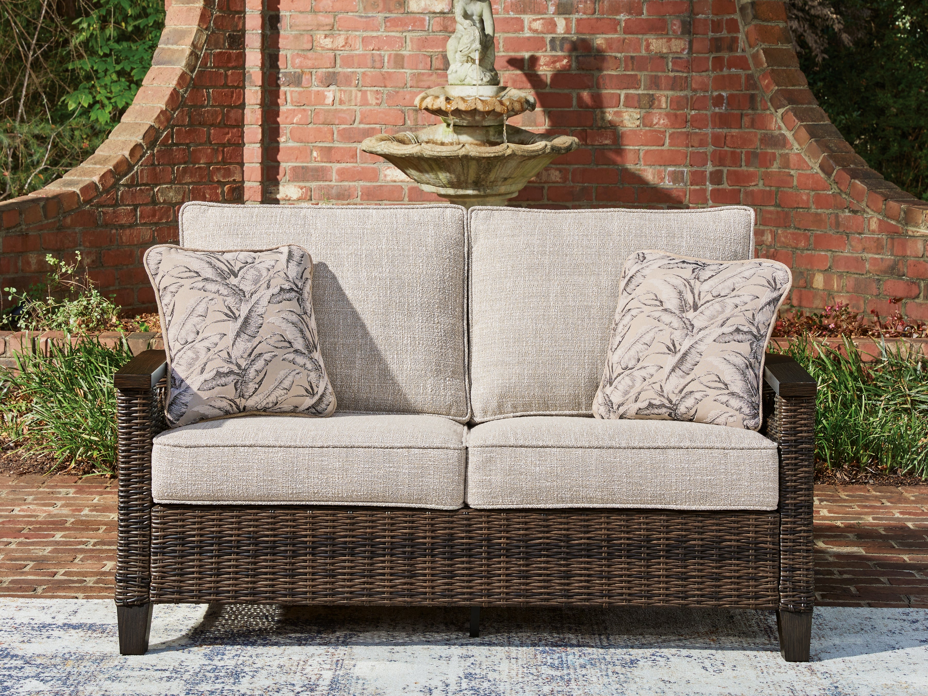 Floridian Furniture - Ashley Furniture - Monterey Point Outdoor - Loveseat w/Cushion / Dark Brown - PCP760-835