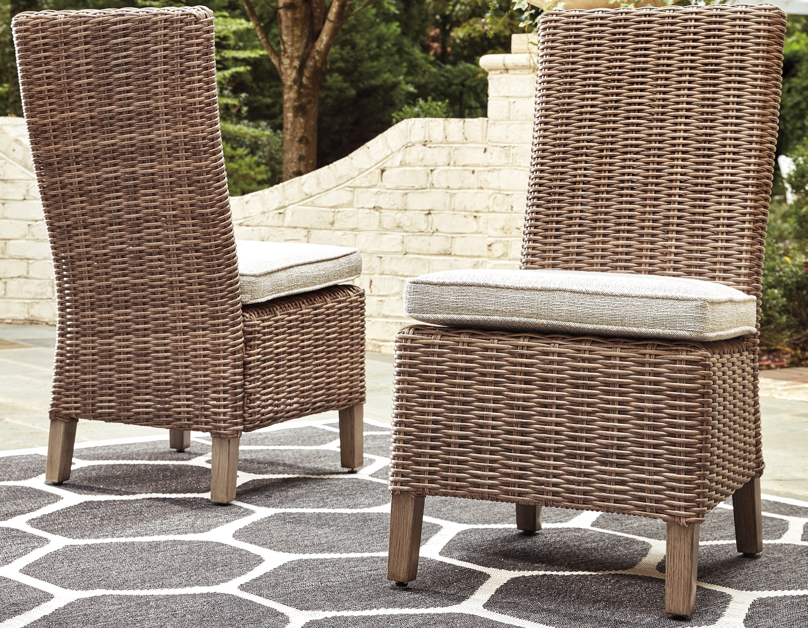Floridian Furniture - Ashley Furniture - Beachcroft Outdoor - Side Chair with Cushion (Set of 2) / Beige - P791-601