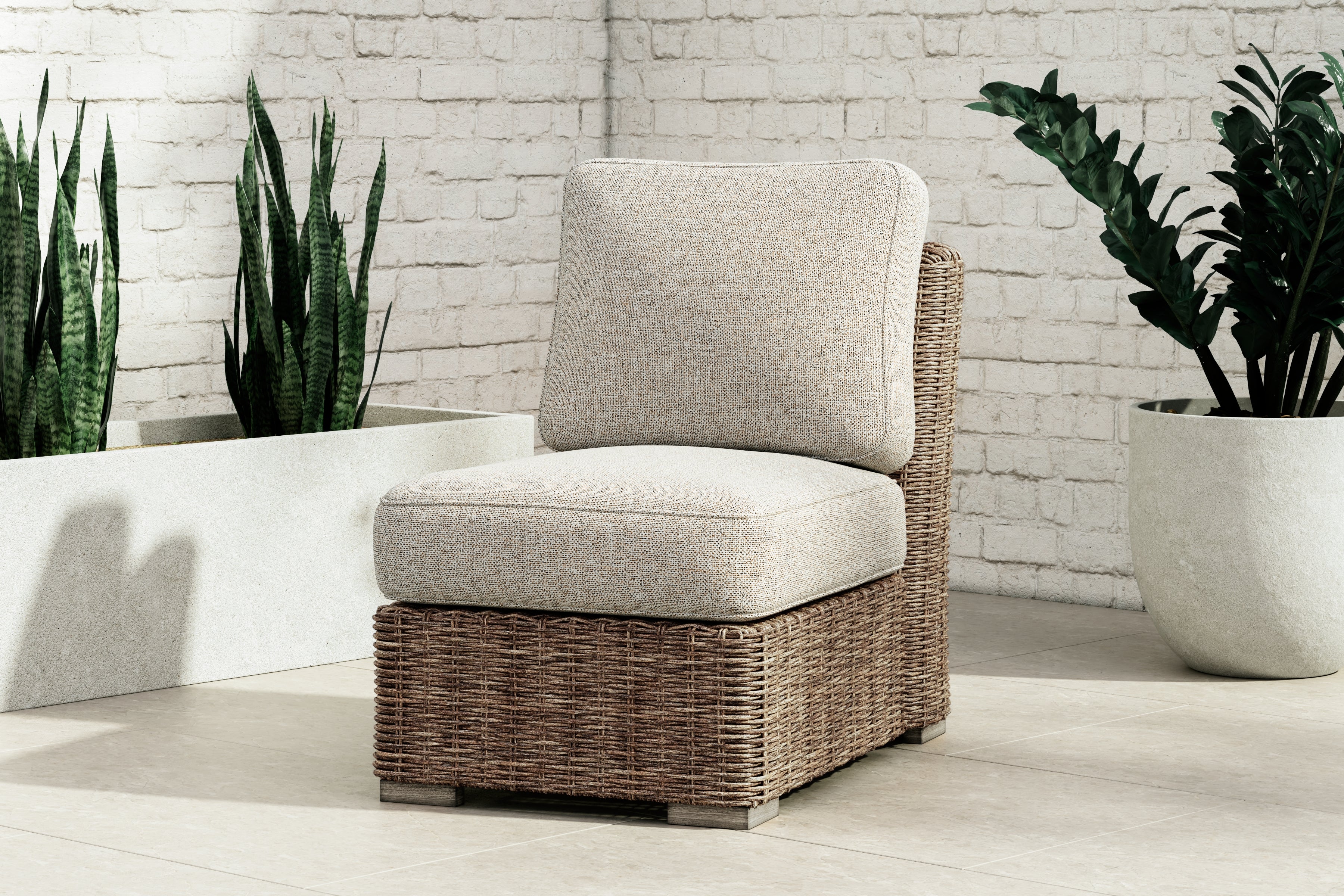 Floridian Furniture - Ashley Furniture - Beachcroft Outdoor - Armless Chair w/Cushion / Beige - P791-846