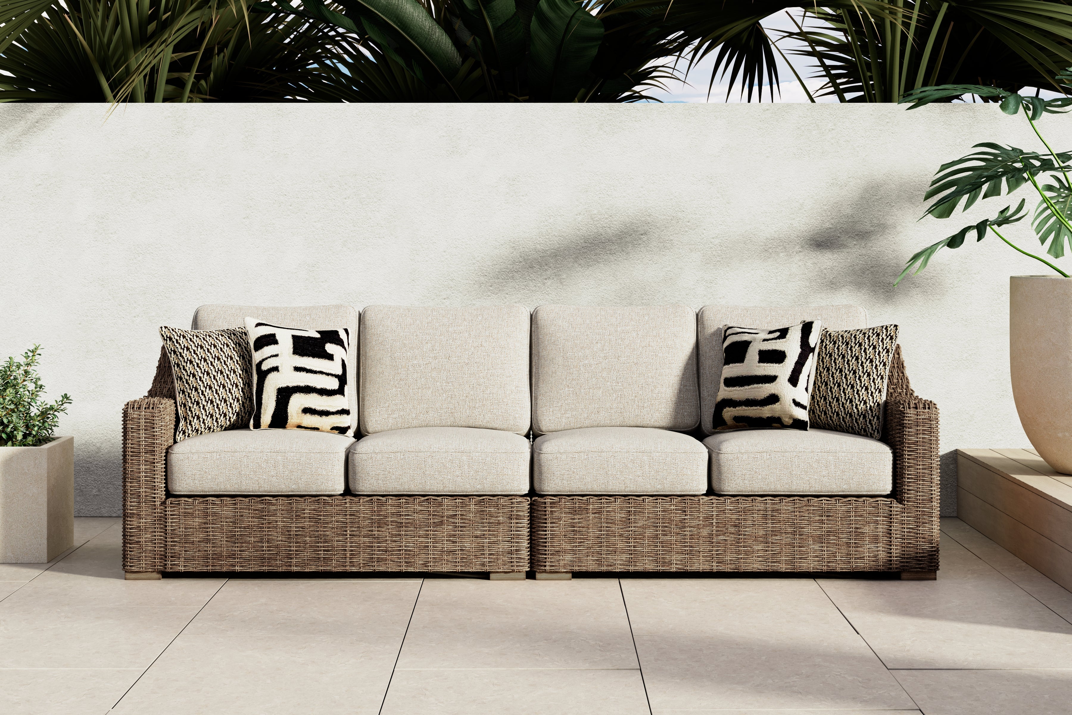 Floridian Furniture - Ashley Furniture - Beachcroft Outdoor - RAF/LAF Loveseat w/CUSH (Set of 2) / Beige - P791-854