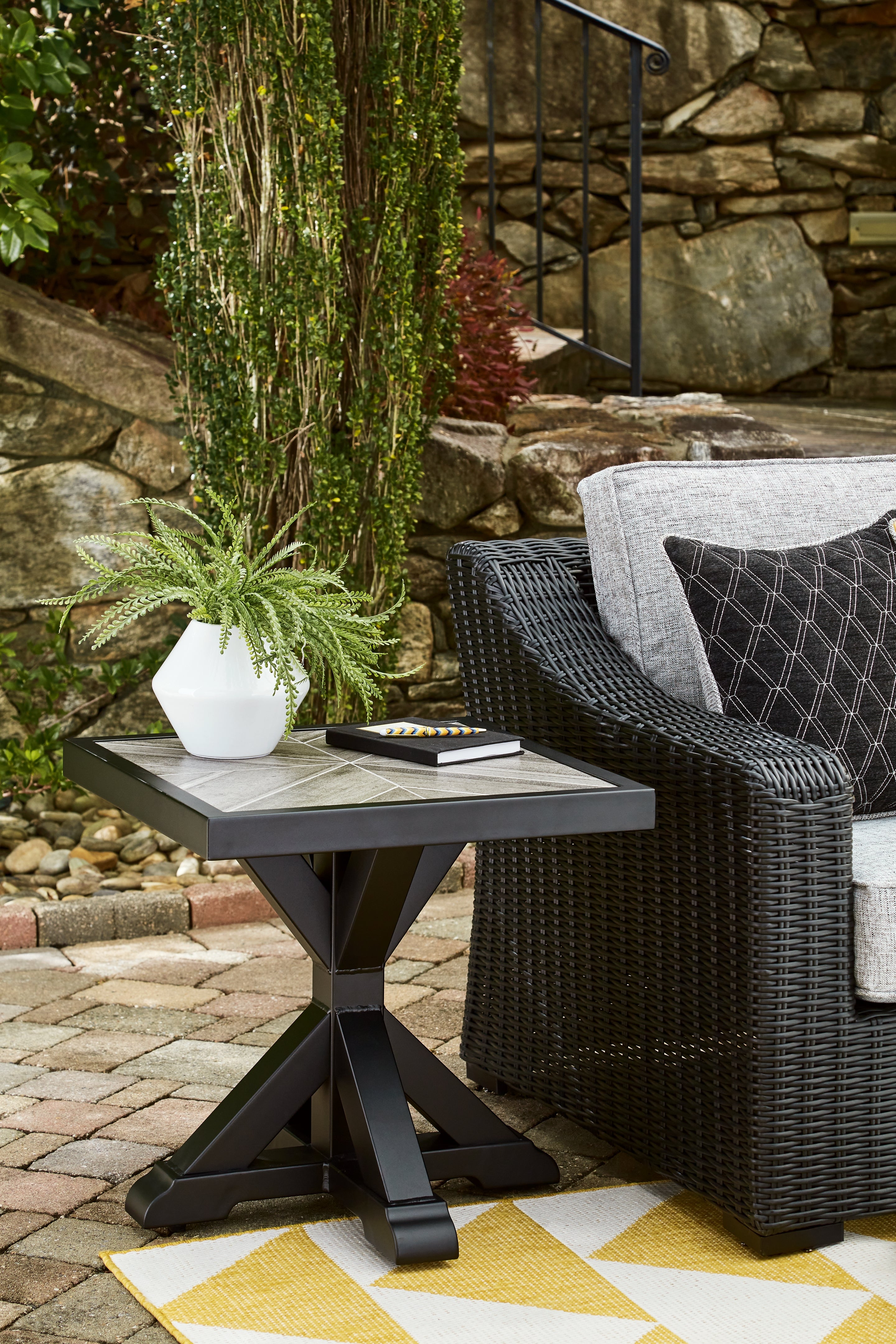 Floridian Furniture - Ashley Furniture - Beachcroft Outdoor - Square End Table / Black/Light Gray - P792-702