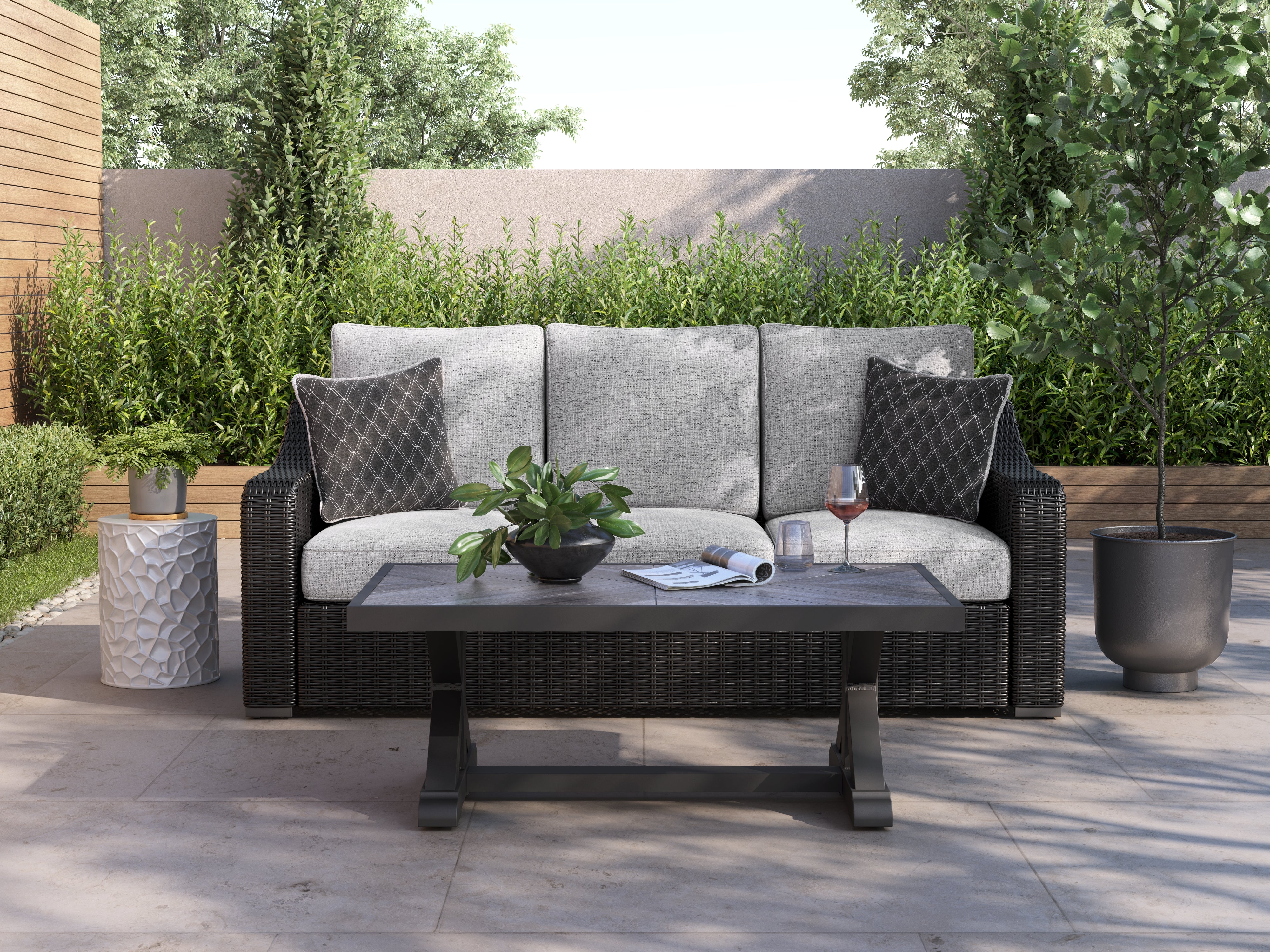 Floridian Furniture - Ashley Furniture - Beachcroft Outdoor - Sofa with Cushion / Black/Light Gray - P792-838